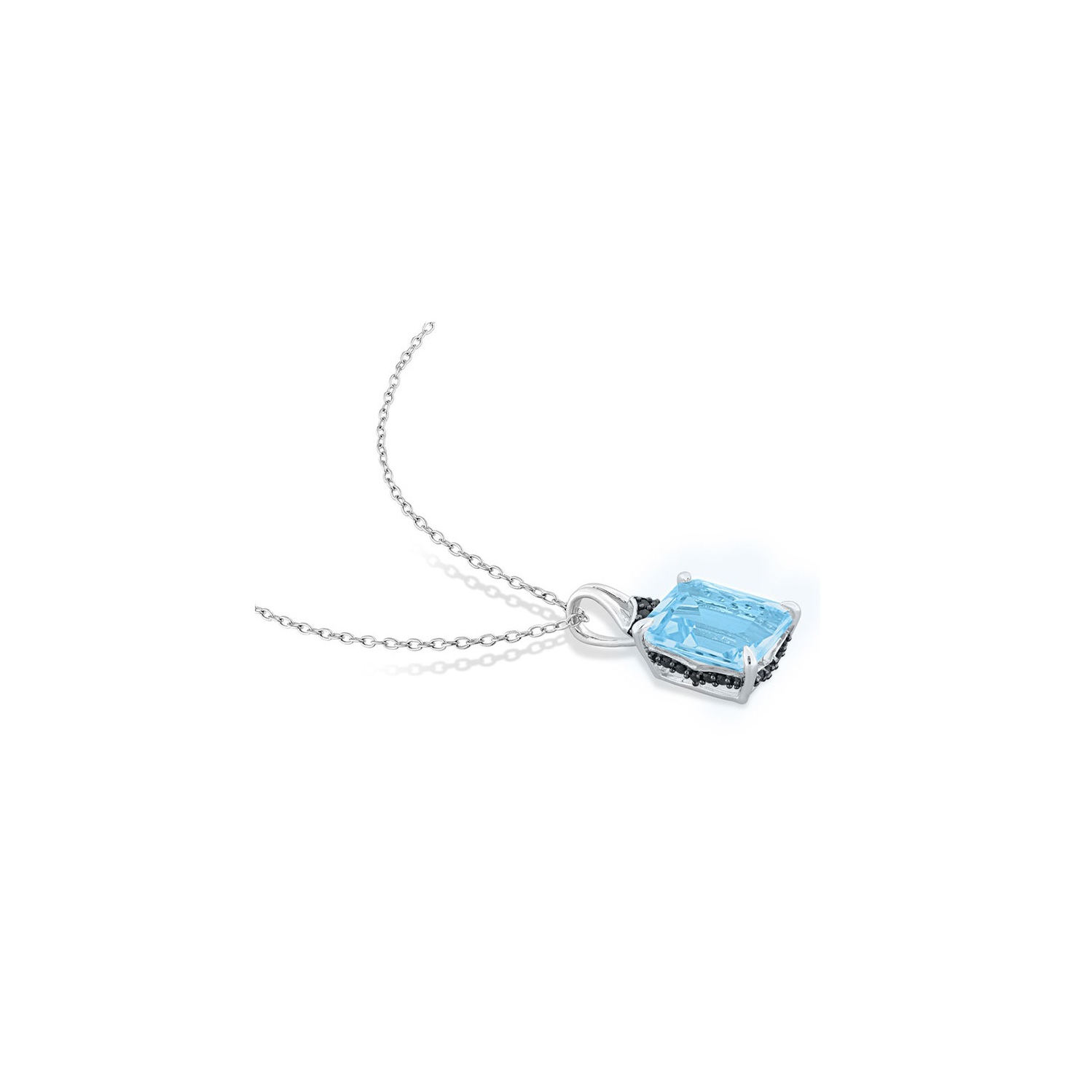 7.73 Carat Blue Topaz and Black Sapphire Pendant Necklace in Sterling Silver with Chain