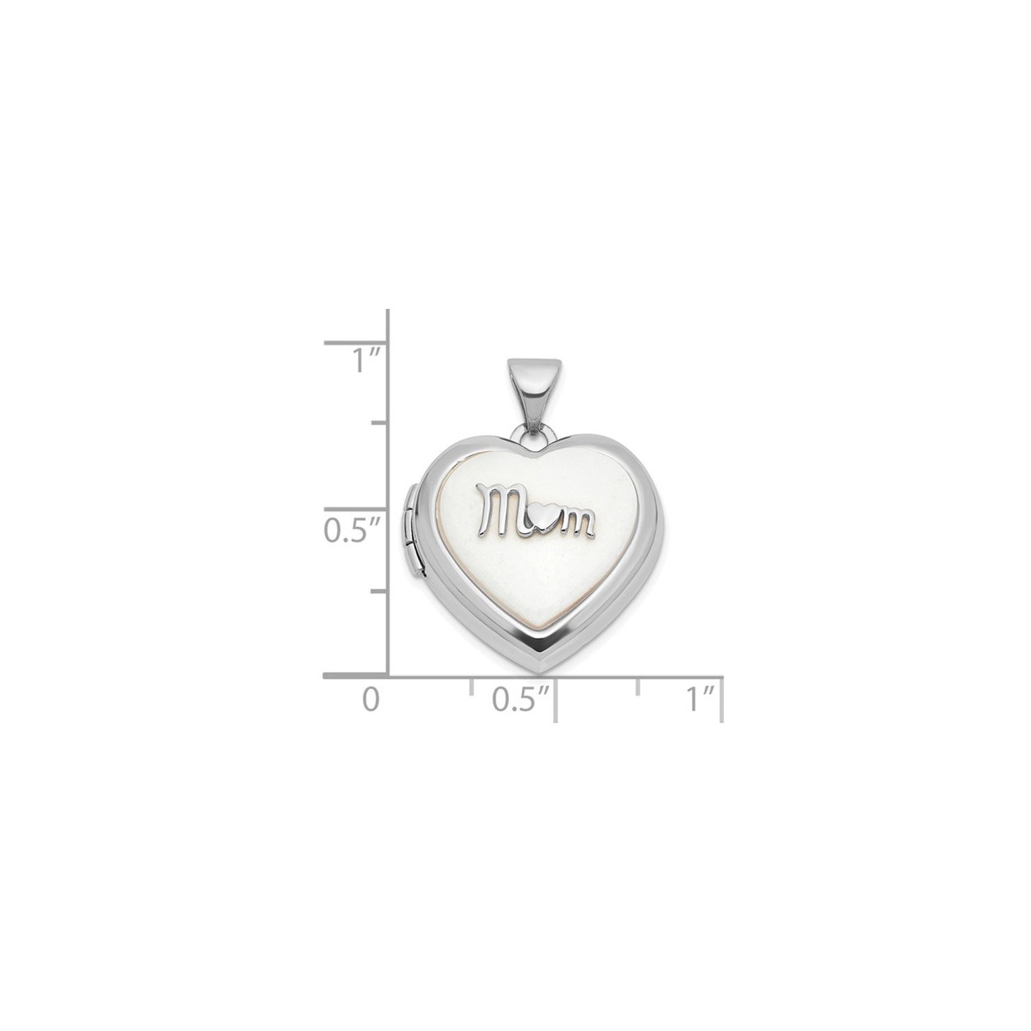14K White Gold Heart MOM Locket Pendant Necklace with White Agate and Chain
