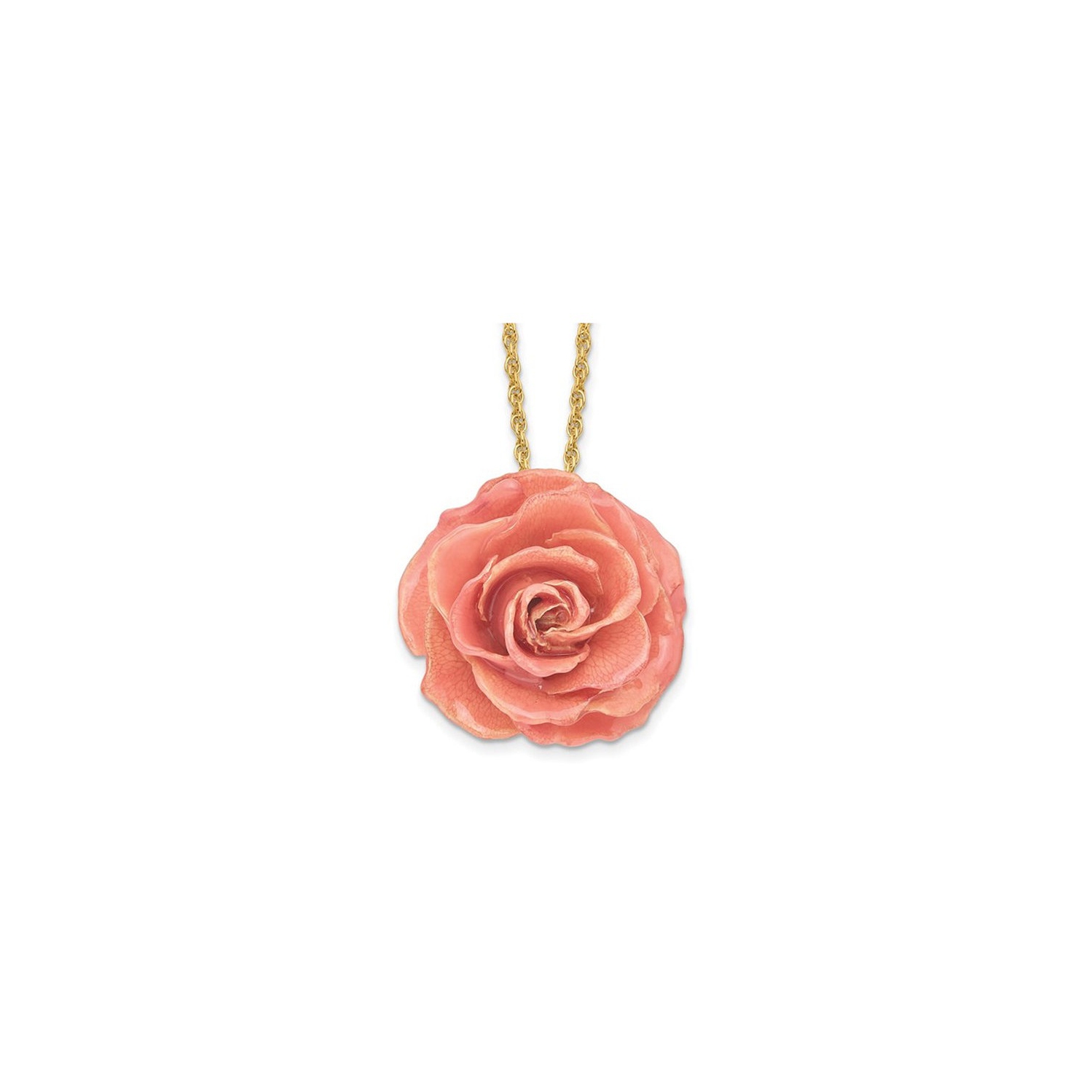 Lacquer Dipped Pink Real Rose with 20 inch Yellow Plated Necklace