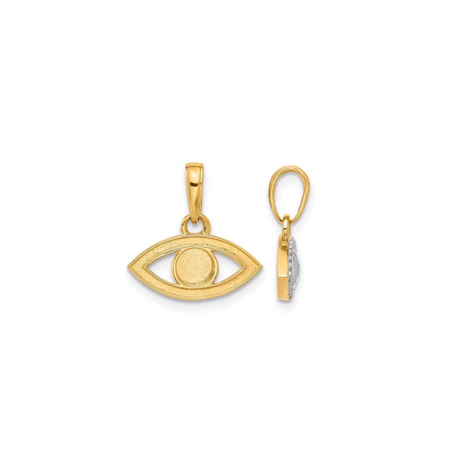 Collier à pendentif en or jaune et blanc 14K K avec breloque mauvais oeil et chaîne