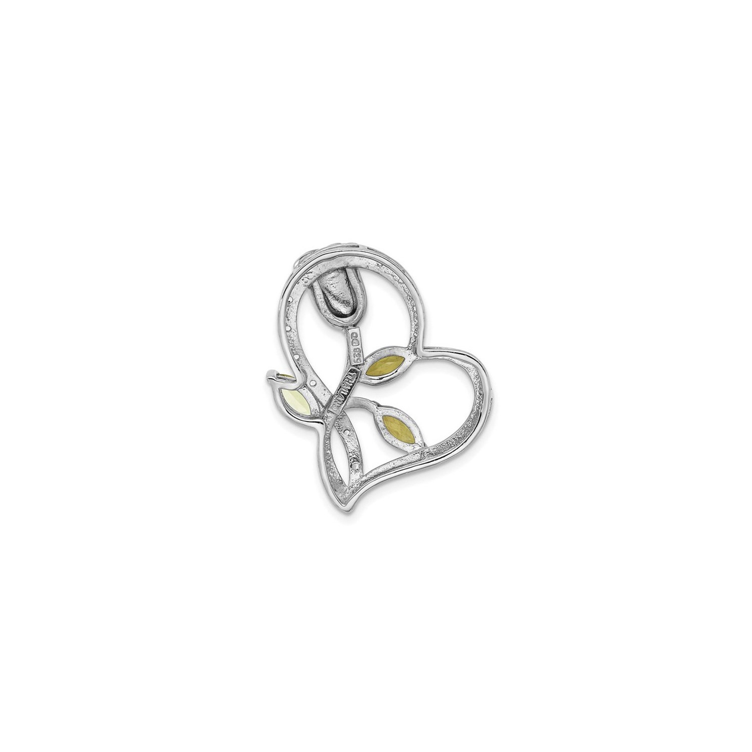 1.29 Carat Peridot and White Topaz Flower Heart Pendant Necklace in Sterling Silver with Chain