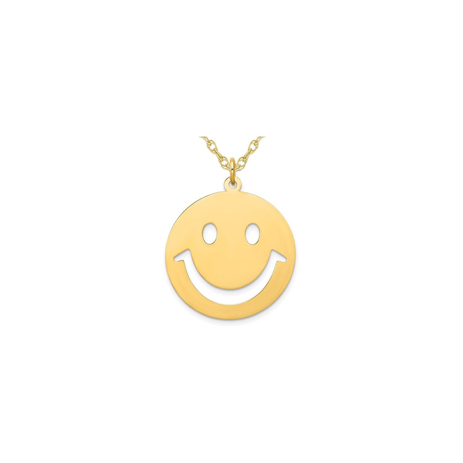14K Yellow Gold Smiley Face Charm Pendant Necklace with Chain