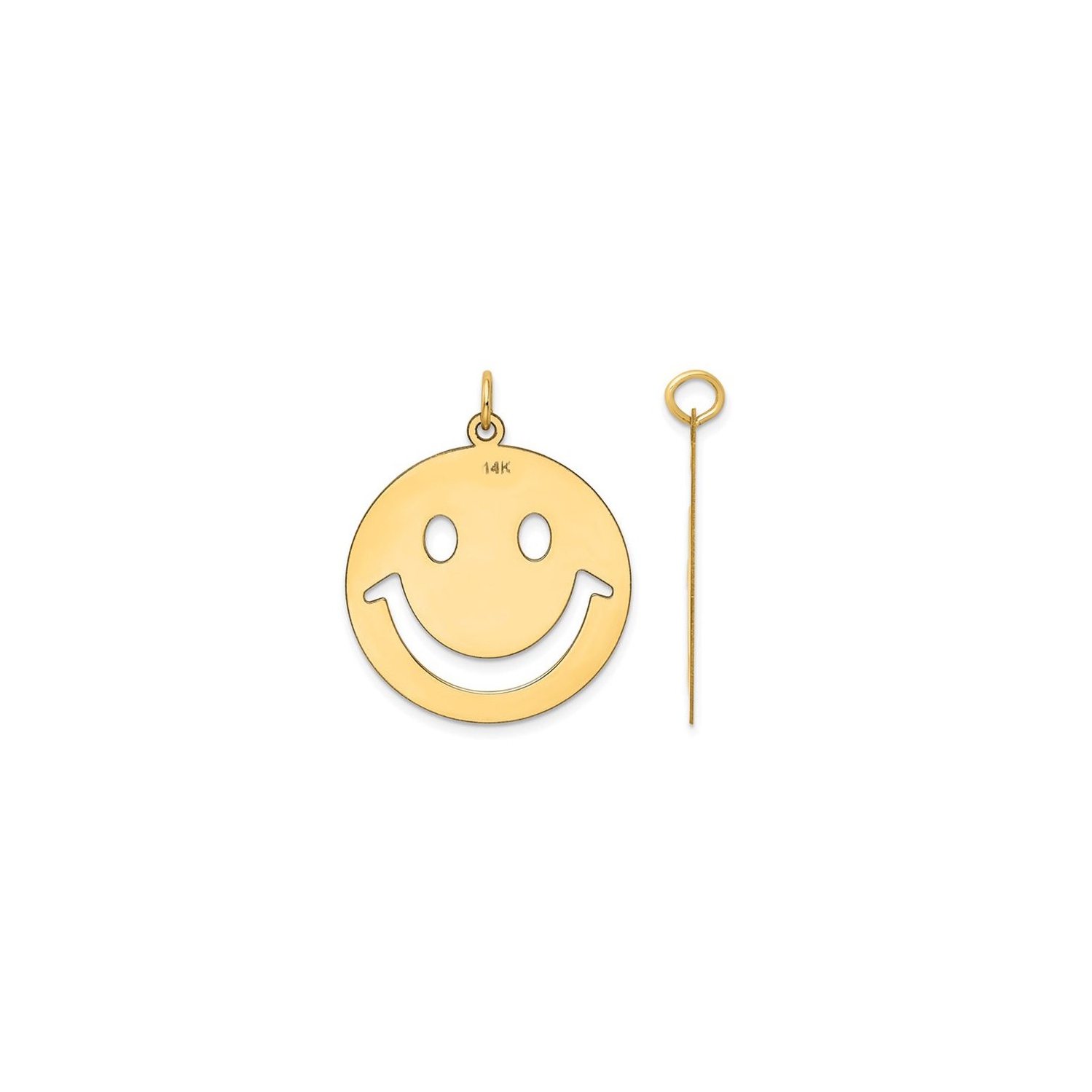 14K Yellow Gold Smiley Face Charm Pendant Necklace with Chain