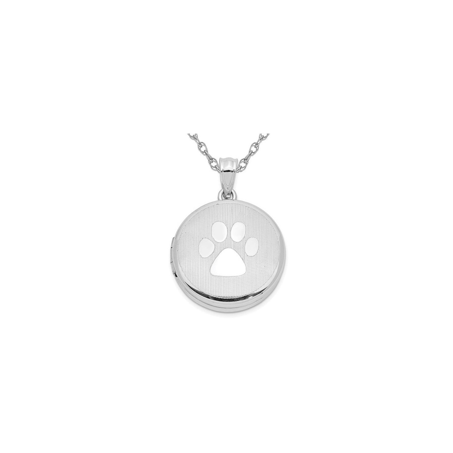 Sterling Silver Grooved Pawprint Round Locket Pendant Necklace with Chain