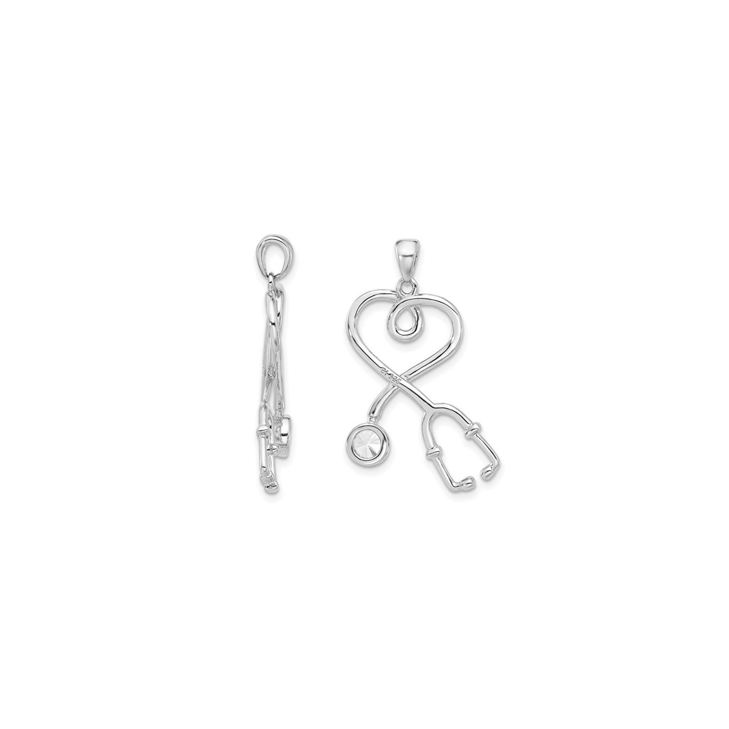 Collier à pendentif avec breloque stéthoscope en argent sterling, zircon cubique et chaîne