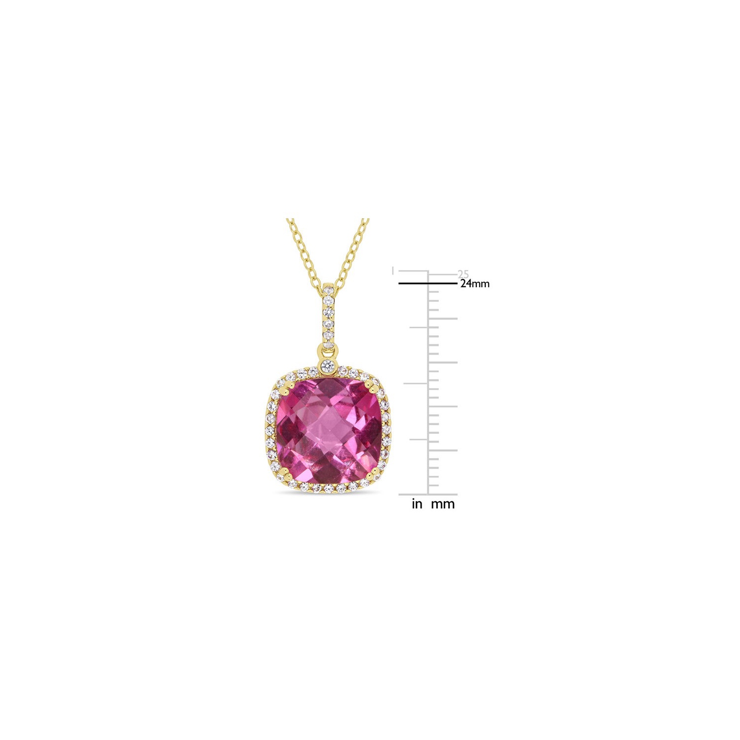 8.36 Carat Pink Topaz and White Sapphire Dangle Pendant Necklace in Yellow Sterling Silver with Chain