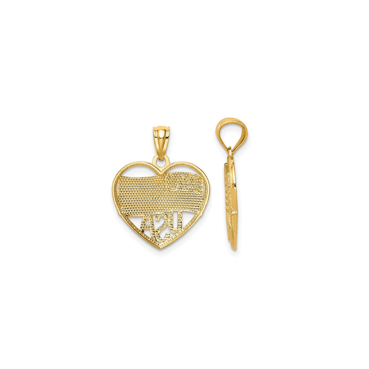 14K Yellow Gold Heart Shaped American Flag USA Charm Pendant Necklace with Chain