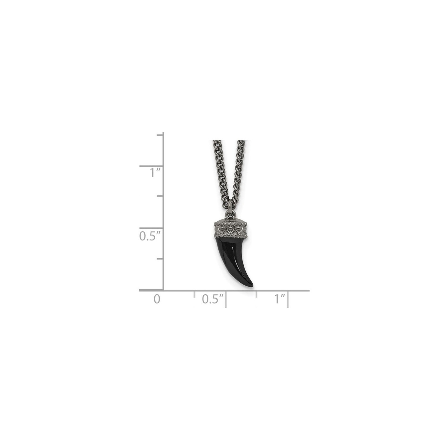 Black Enamel Horn Pendant Necklace in Antiqued Sterling Silver