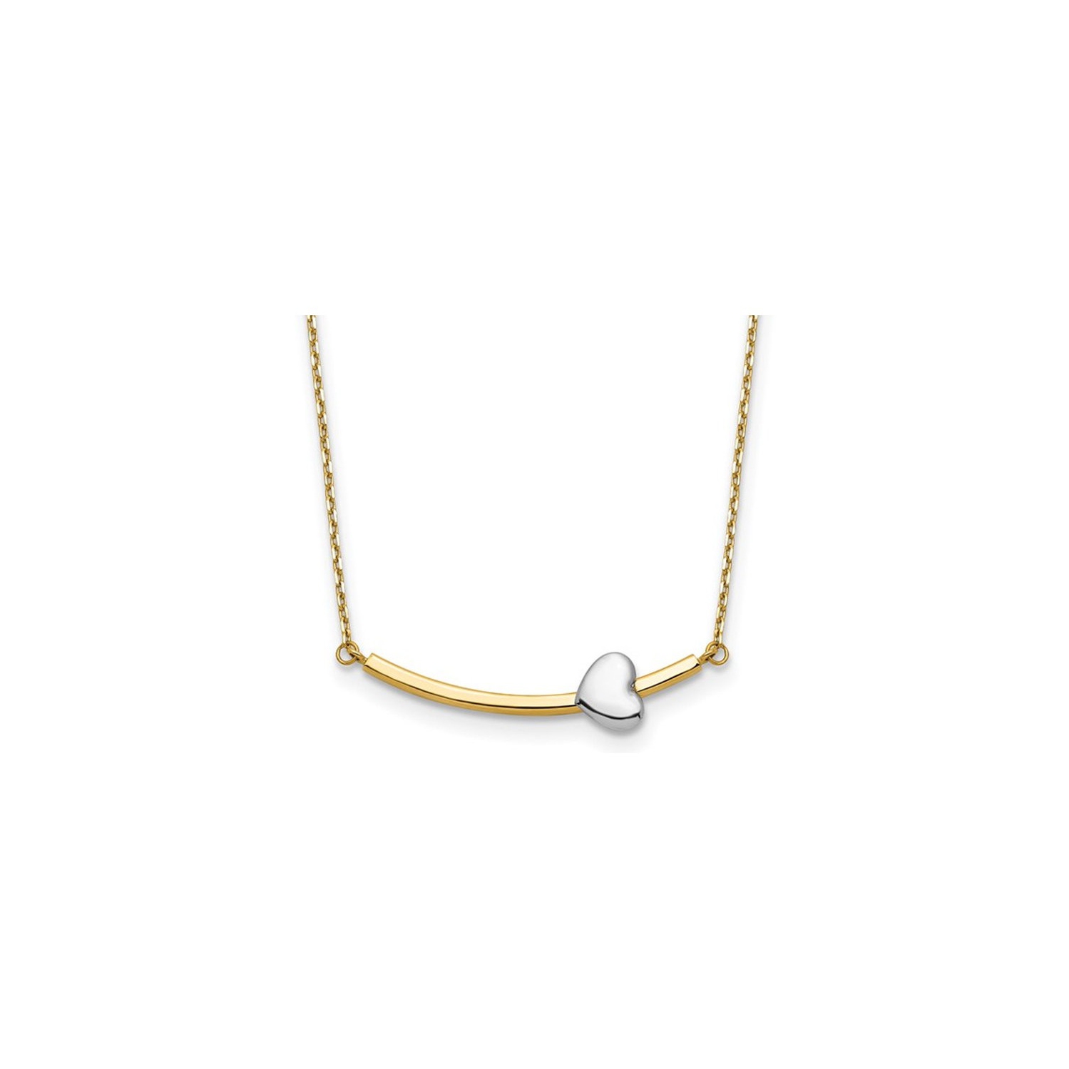 14K Yellow and White Gold Hearts Bar Necklace