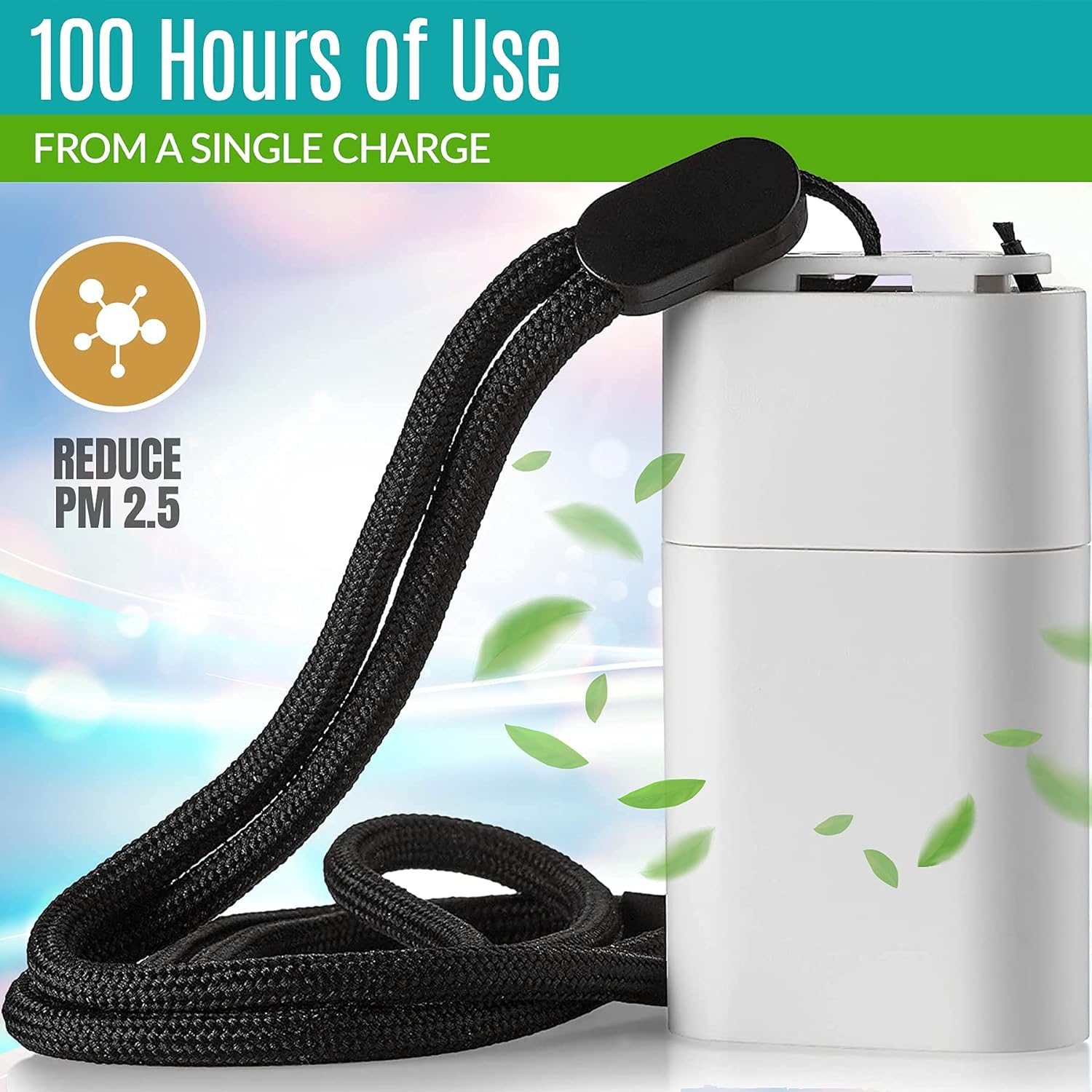 Portable Air Purifier Necklace - Rechargeable and Wearable Personal Air Device for Kids and Adults - Portable & Travel Size, Use at Home, Office,