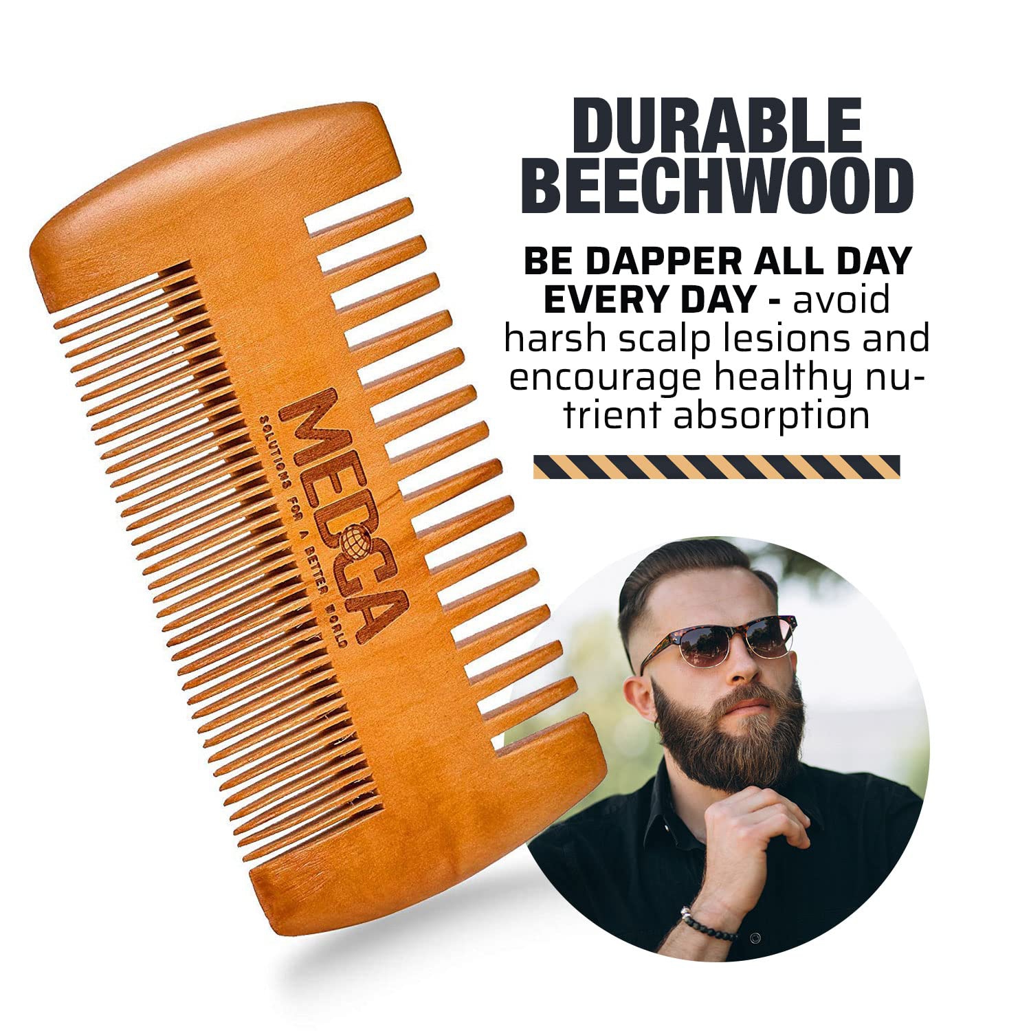 Wooden Beard and Comb Set for Men - Perfect for Beards Head Hair and Mustaches Men's Grooming Kit for Styling, Applying Beard Oils and Balms for