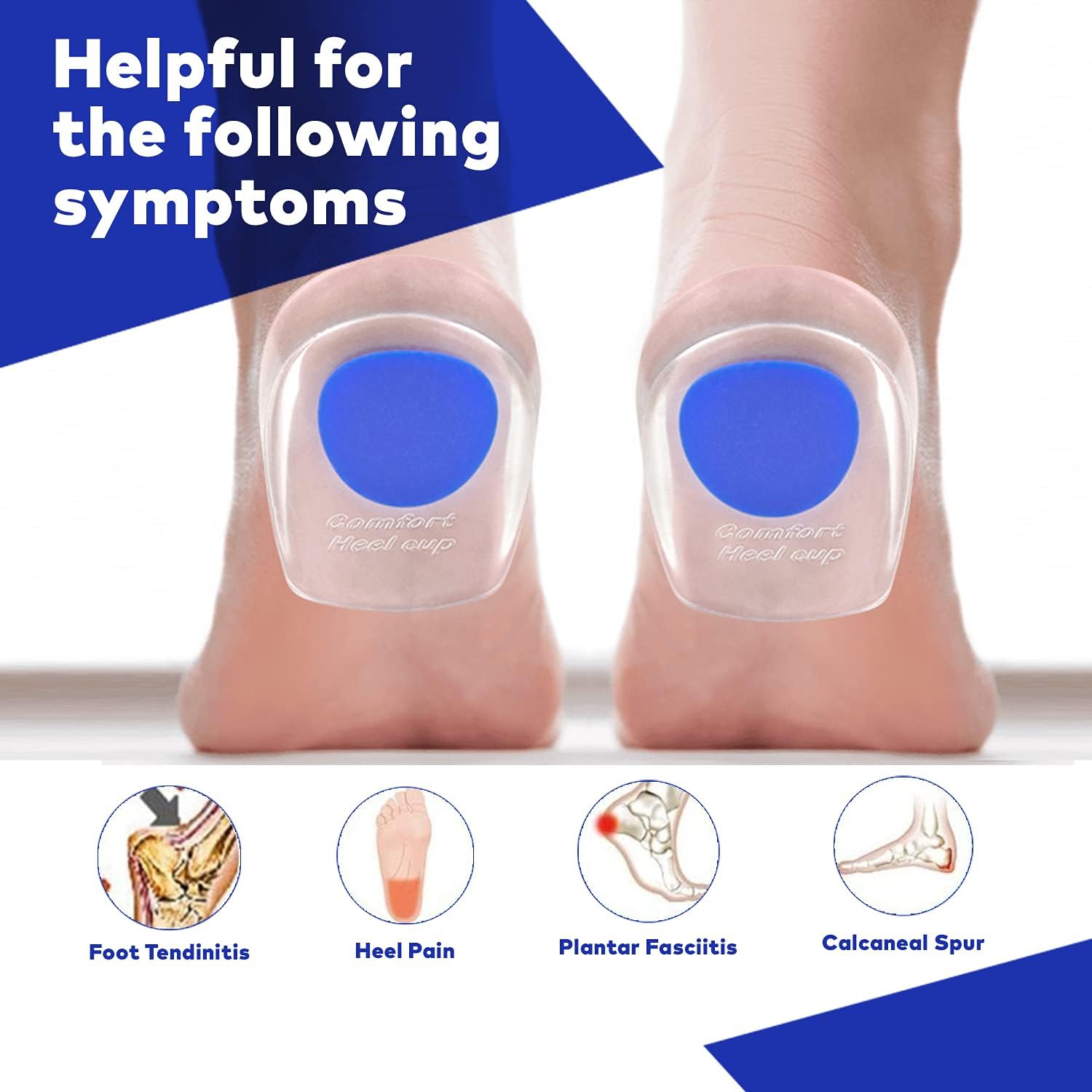 Medca Silicone Gel Heel Cushion Pads, Cups - Shoe Inserts for Plantar Fasciitis, Prevents Sore Heel, Bone Spur & Achilles Pain Relief for Men, Us