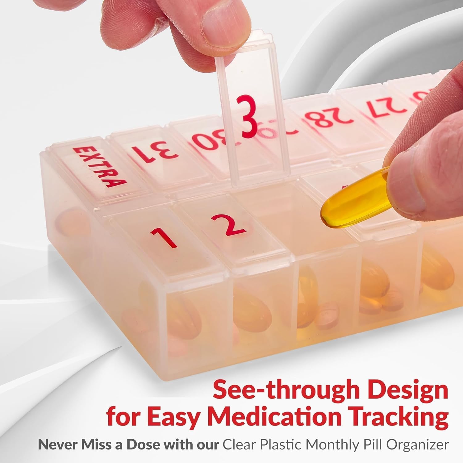 Large Pill Organizer Monthly 32 Compartments - 30 Day Pill Organizer 1 Time a Day, Large Compartment Box for Medications, Bpa-Free Plastic, Removable