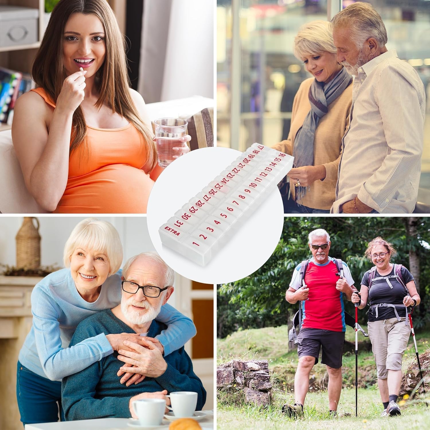 Large Pill Organizer Monthly 32 Compartments - 30 Day Pill Organizer 1 Time a Day, Large Compartment Box for Medications, Bpa-Free Plastic, Removable