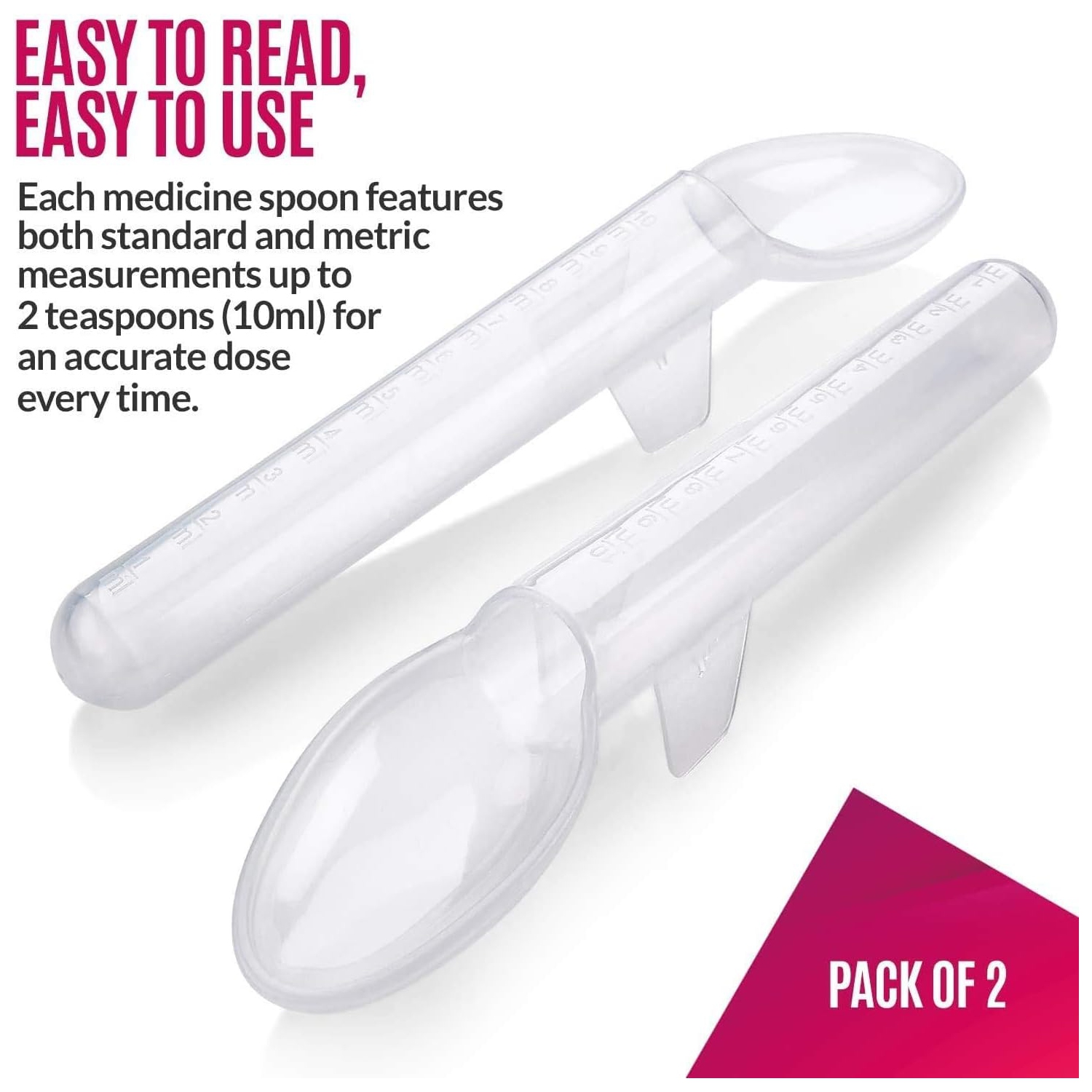 Calibrated Medicine Spoon for Kids, Baby & Toddler - - 2 Tsp/10 Ml Capacity Plastic Oral Liquid Dose Medication Graduated Dispenser