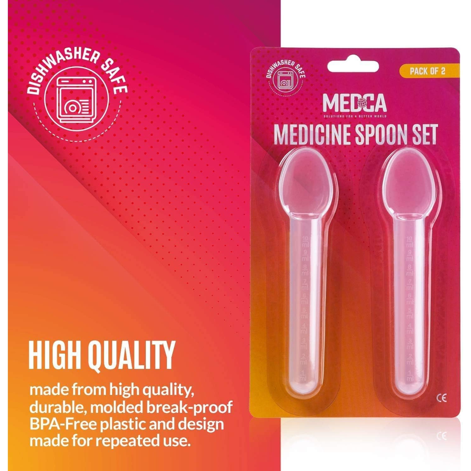 Calibrated Medicine Spoon for Kids, Baby & Toddler - - 2 Tsp/10 Ml Capacity Plastic Oral Liquid Dose Medication Graduated Dispenser