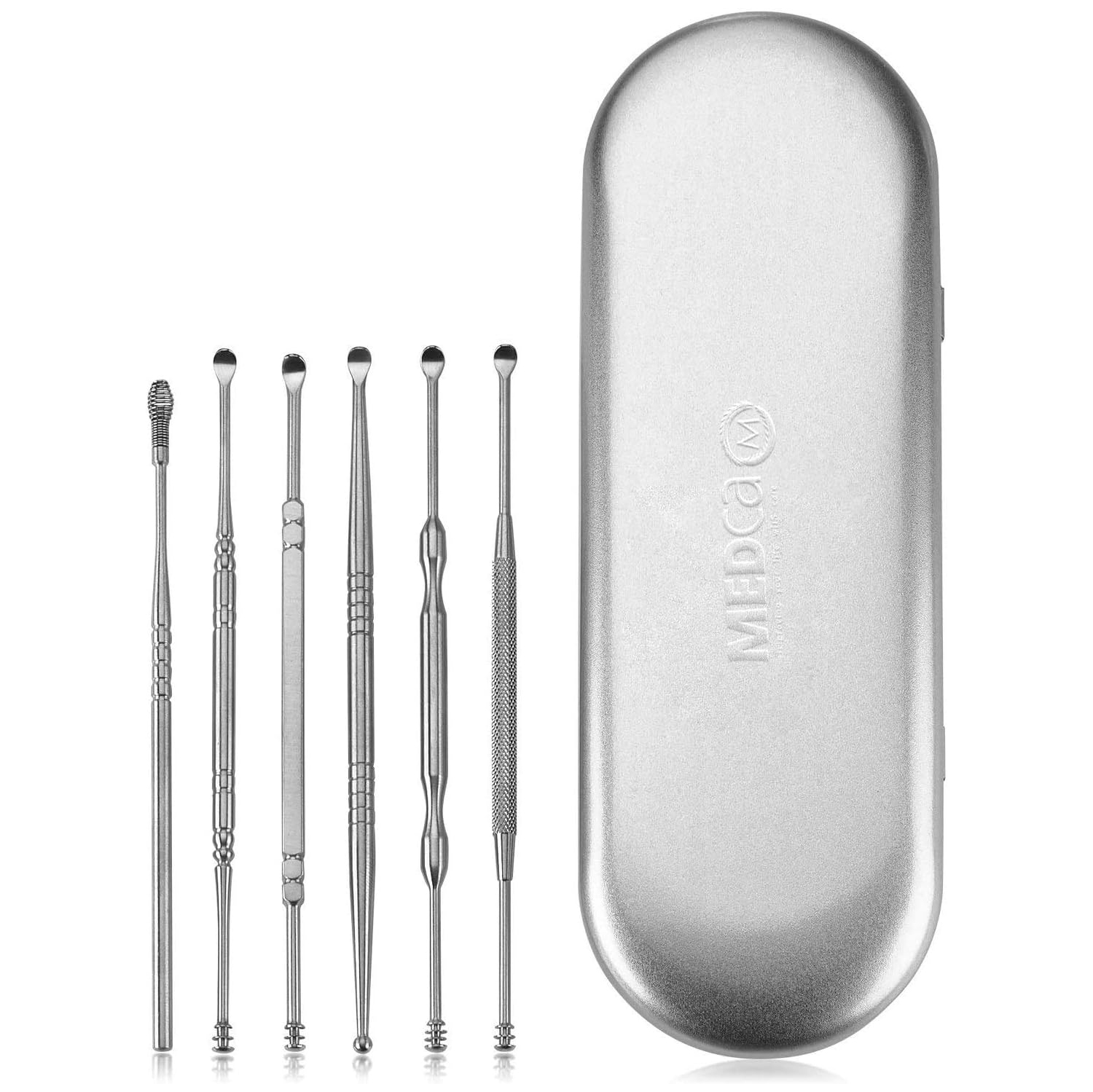 Ear Wax Removal Kit - 6 Piece Ear Cleansing Tool Set, Stainless Steel Ear Curette Earwax Removal Kit for Thorough Ear Cleaner with Spiral Spring