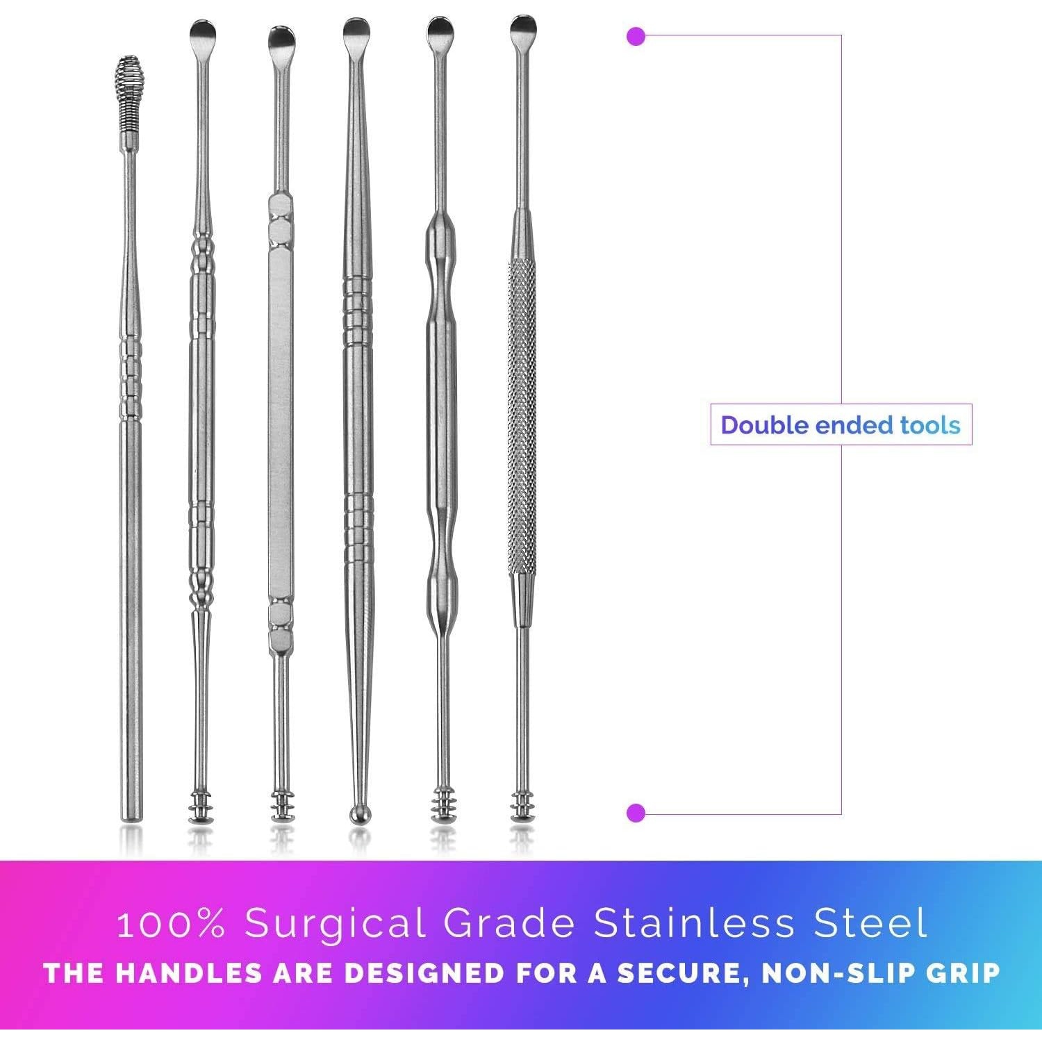 Ear Wax Removal Kit - 6 Piece Ear Cleansing Tool Set, Stainless Steel Ear Curette Earwax Removal Kit for Thorough Ear Cleaner with Spiral Spring