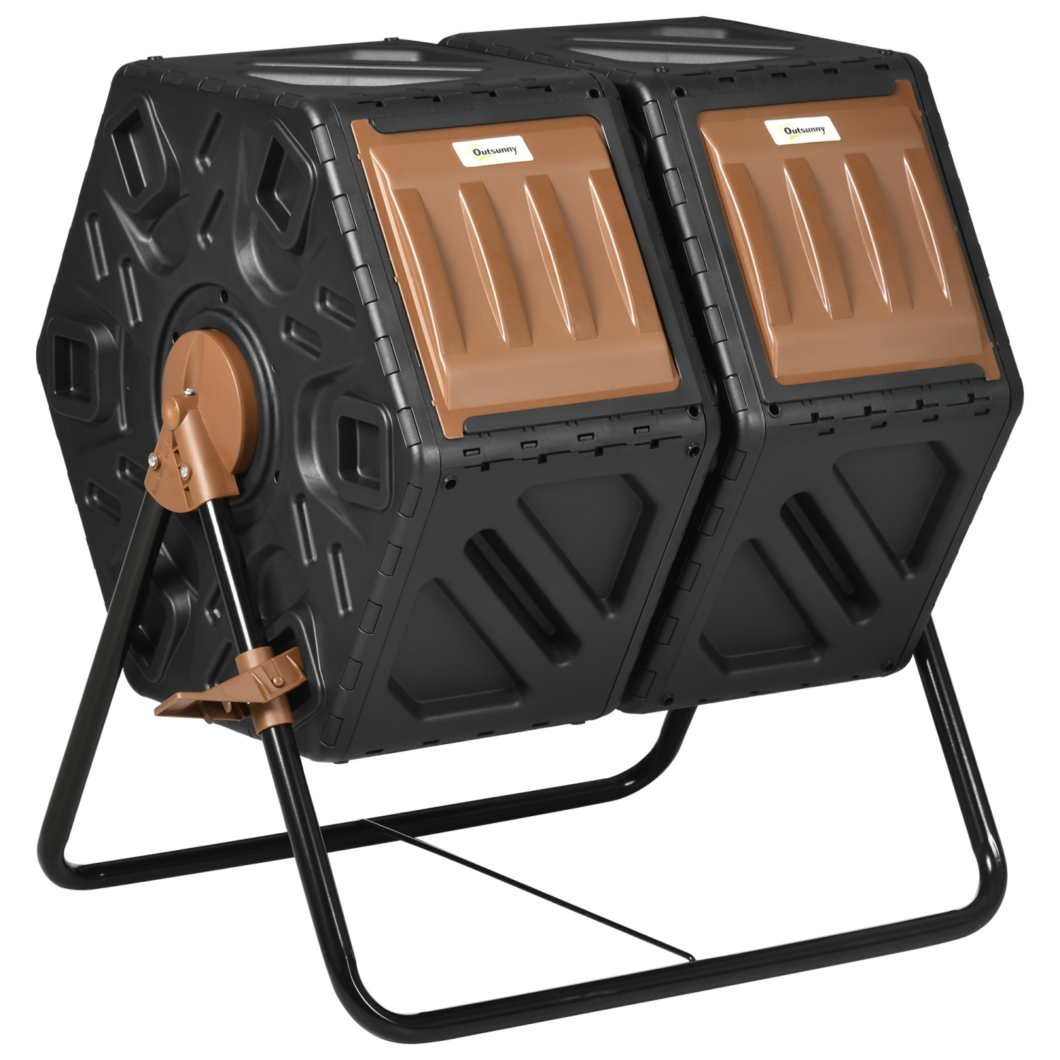 Outsunny – Bac à compost à deux chambres de 34,5 gallons, composter rotatif, gobelet à compost avec 24 ouvertures de ventilation et pattes en acier,