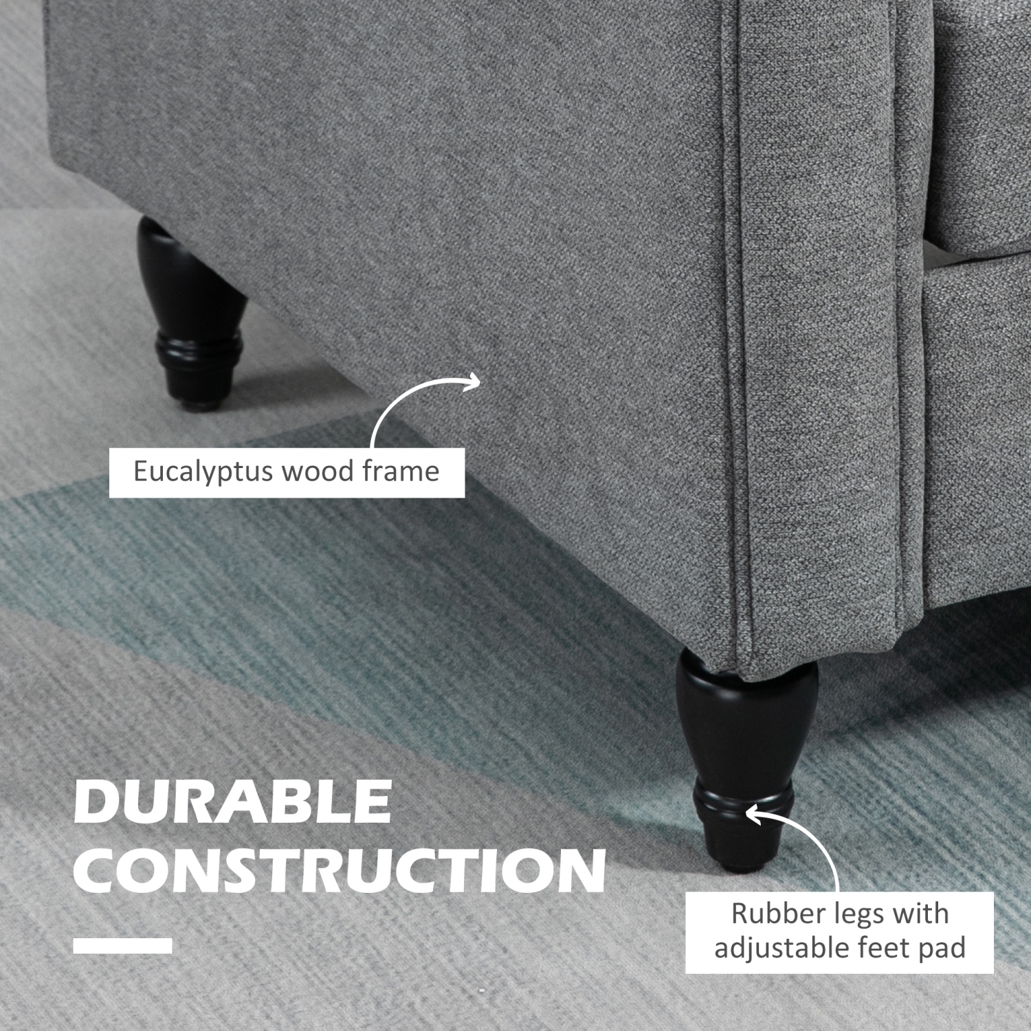 HOMCOM – Causeuse avec revêtement, canapé en tissu de style chenille à 2 places avec accoudoirs arrondis, pattes en bois d'hévéa en forme de gourde