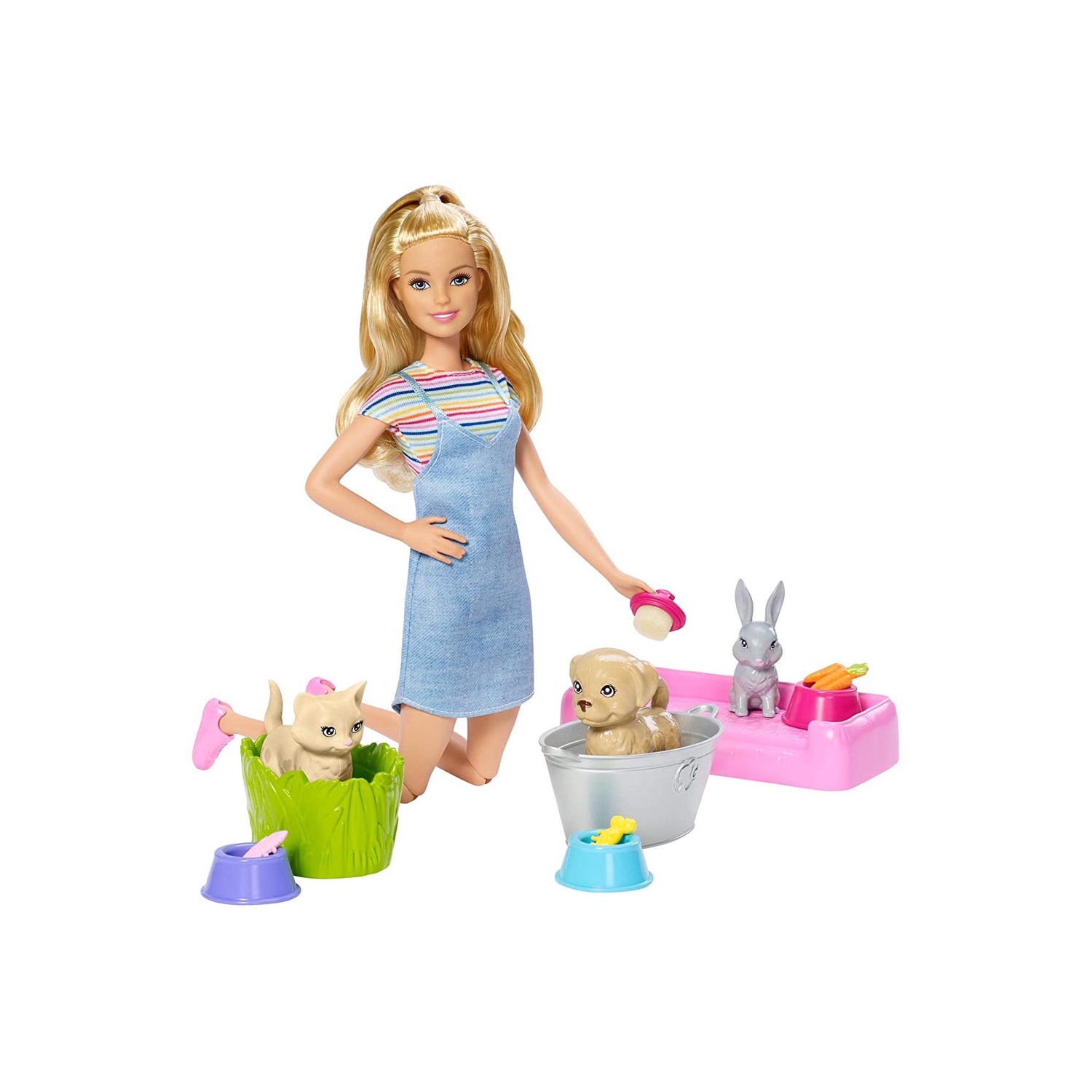 Barbie Play 'n Wash Pets Playset with Blonde Barbie Doll and 3