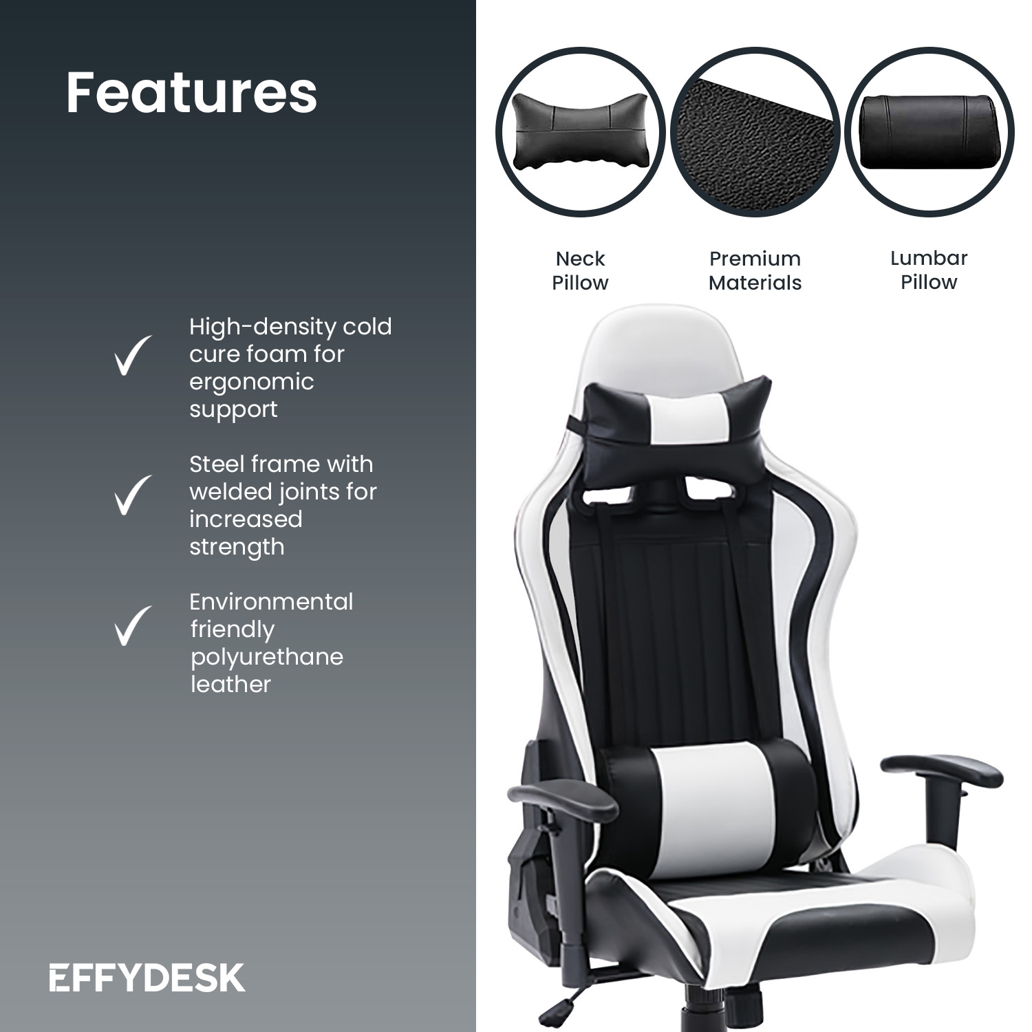 Fauteuil jeu ergonomique dossier haut Pro+ GamingChair - cuir polyuréthane avec réglage de la hauteur - appuie-tête et support lombaire - Exclusivité