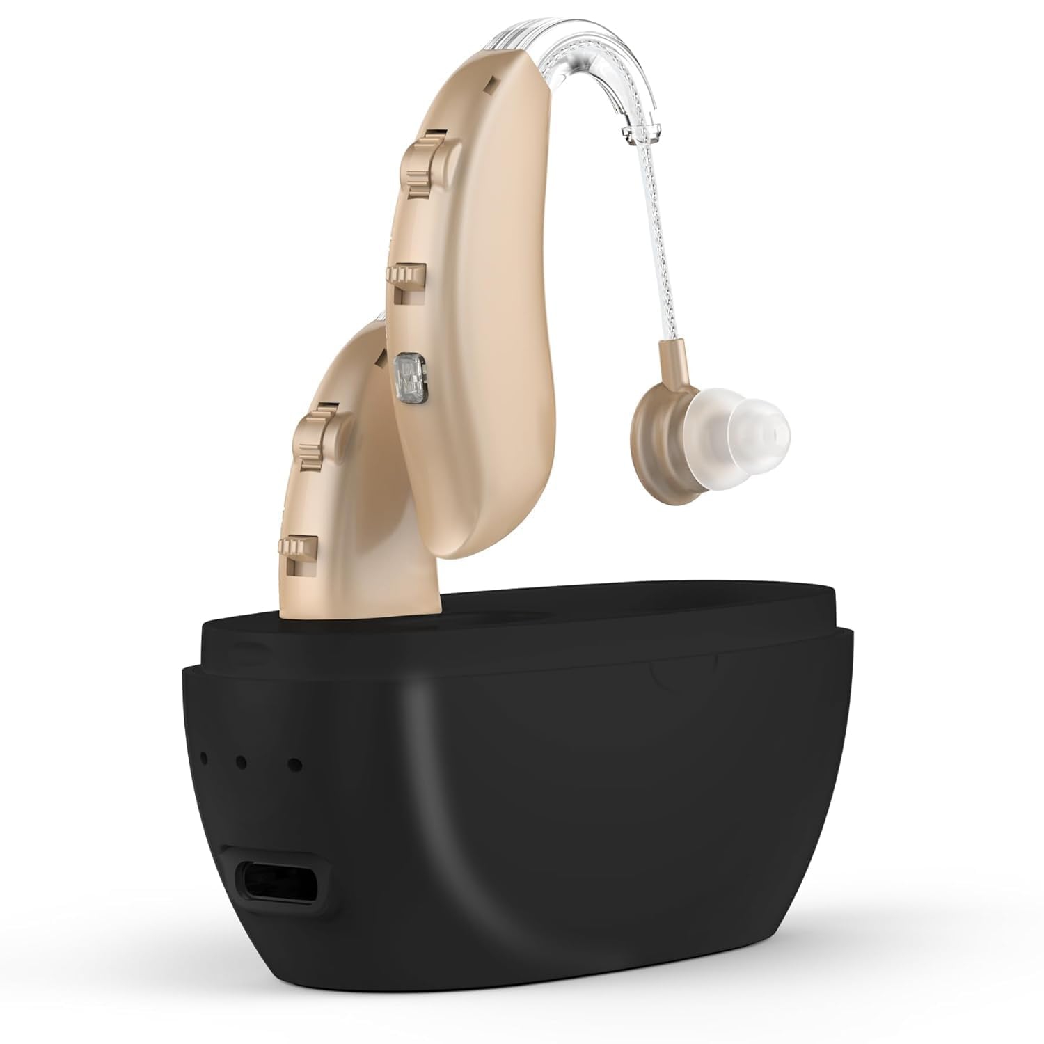 Rechargeable Hearing Aids for Seniors - Bte Digital Hearing Amplifiers W/intelligent Noise Cancelling, Four Modes, Behind Ear Hearing Aid W/volume Control and Charging Case, Beige