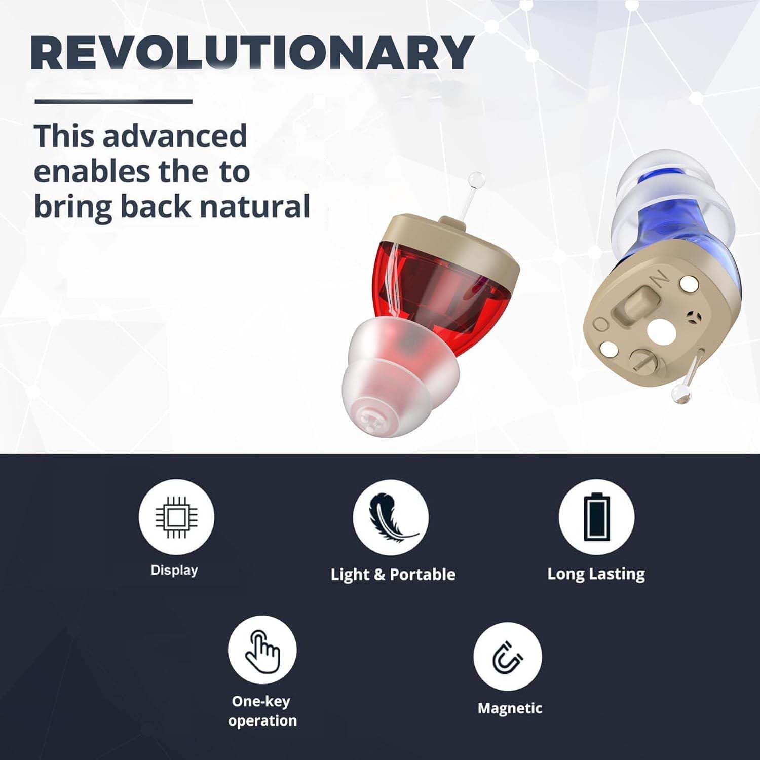 Amplificateurs auditifs intra-auriculaires rechargeables pour aînés - paire CIC numérique, qualité sonore améliorée, réduction du bruit et affichage