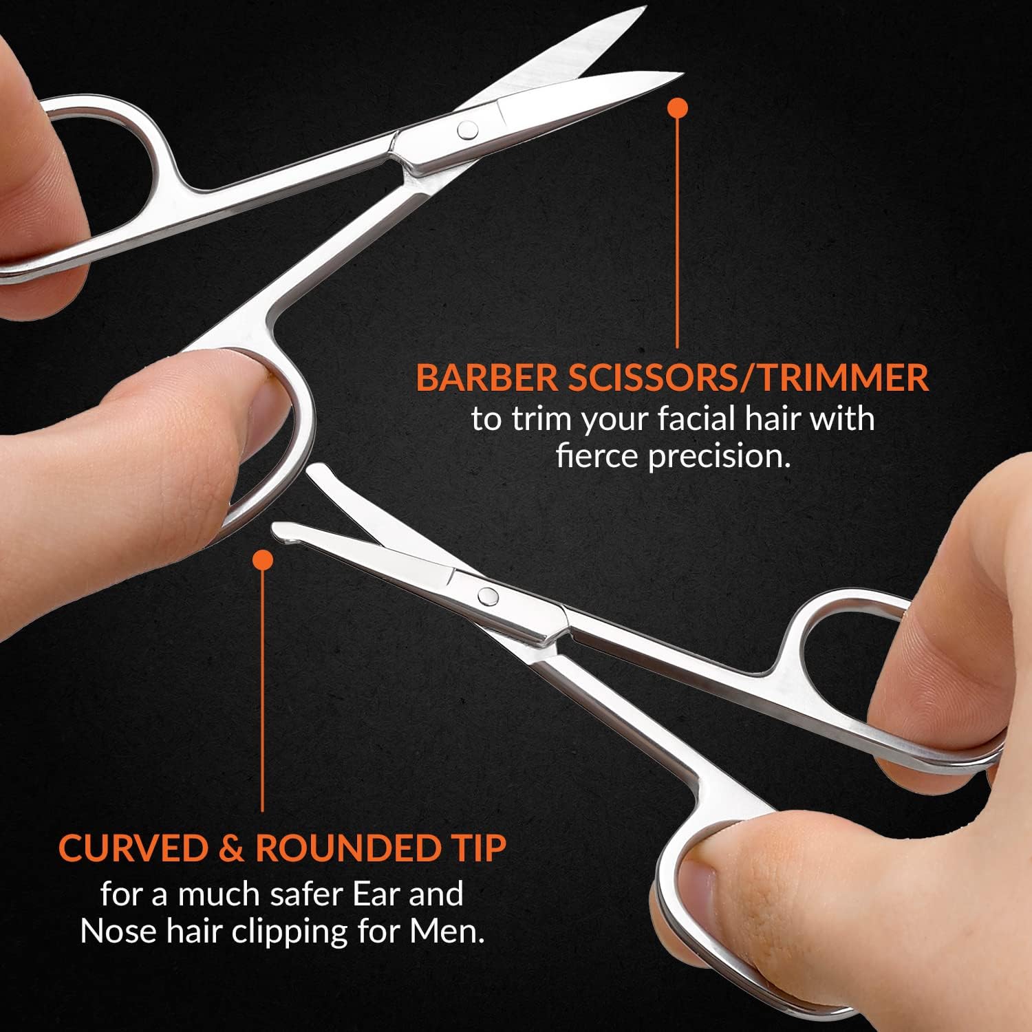 Stainless Steel Grooming Scissors - Eyebrow Scissor, Beard & Mustache Trimming Set Small Curved & Rounded Tip Facial Hair Trimmer Kit for a Much