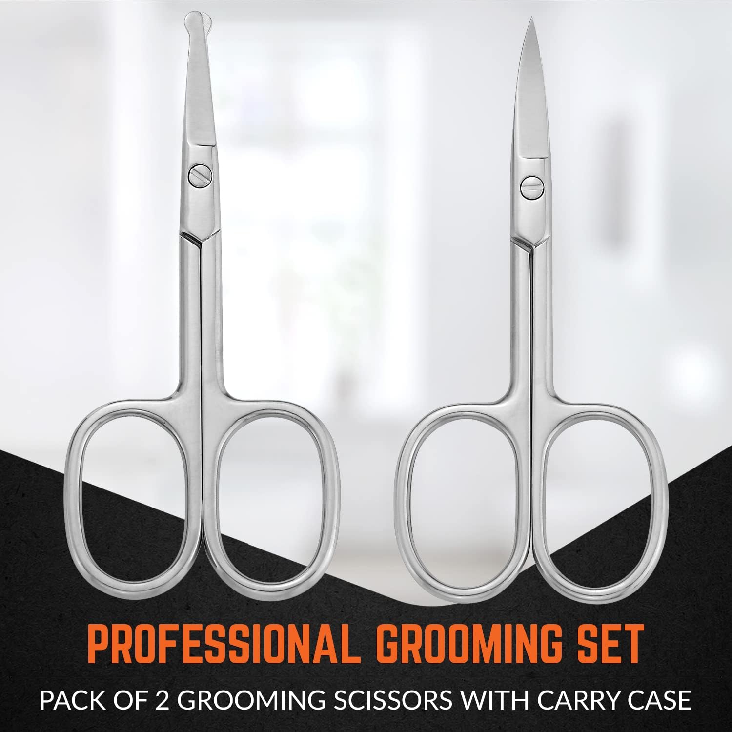 Stainless Steel Grooming Scissors - Eyebrow Scissor, Beard & Mustache Trimming Set Small Curved & Rounded Tip Facial Hair Trimmer Kit for a Much