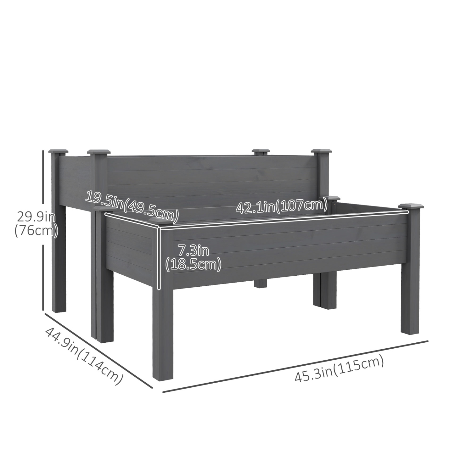 Outsunny – bac de jardinage surélevé de 2 niveaux, jardinière surélevée en bois avec pattes, plateau de jardinage avec 2 compartiments pour culture