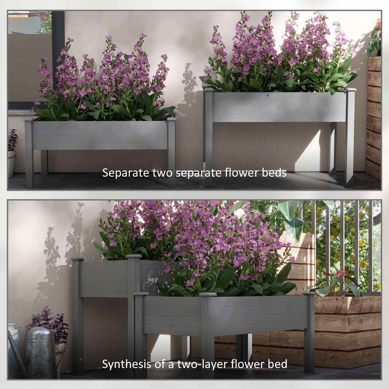 Outsunny – bac de jardinage surélevé de 2 niveaux, jardinière surélevée en bois avec pattes, plateau de jardinage avec 2 compartiments pour culture