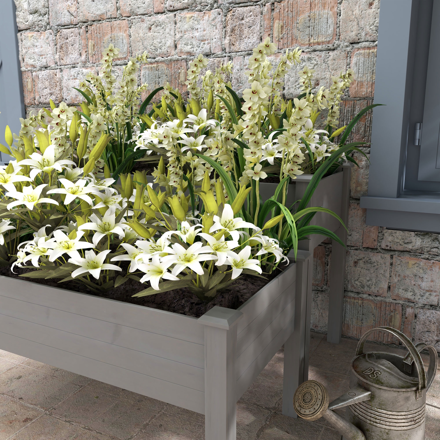 Outsunny – bac de jardinage surélevé de 2 niveaux, jardinière surélevée en bois avec pattes, plateau de jardinage avec 2 compartiments pour culture