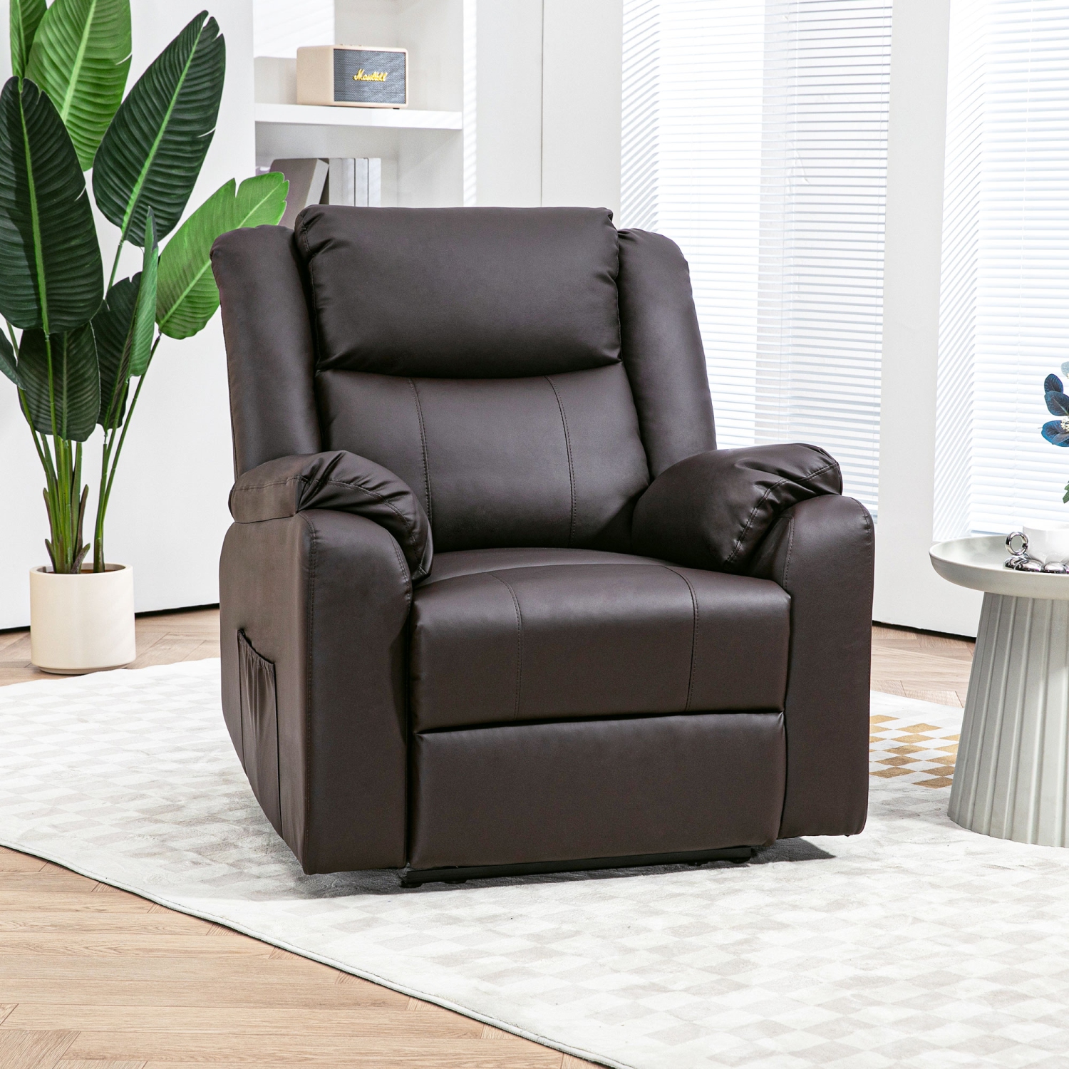 HOMCOM – Fauteuil inclinable pour salon, canapé inclinable simple en similicuir pu, fauteuil inclinable manuel avec repose-pieds, rembourrage épais
