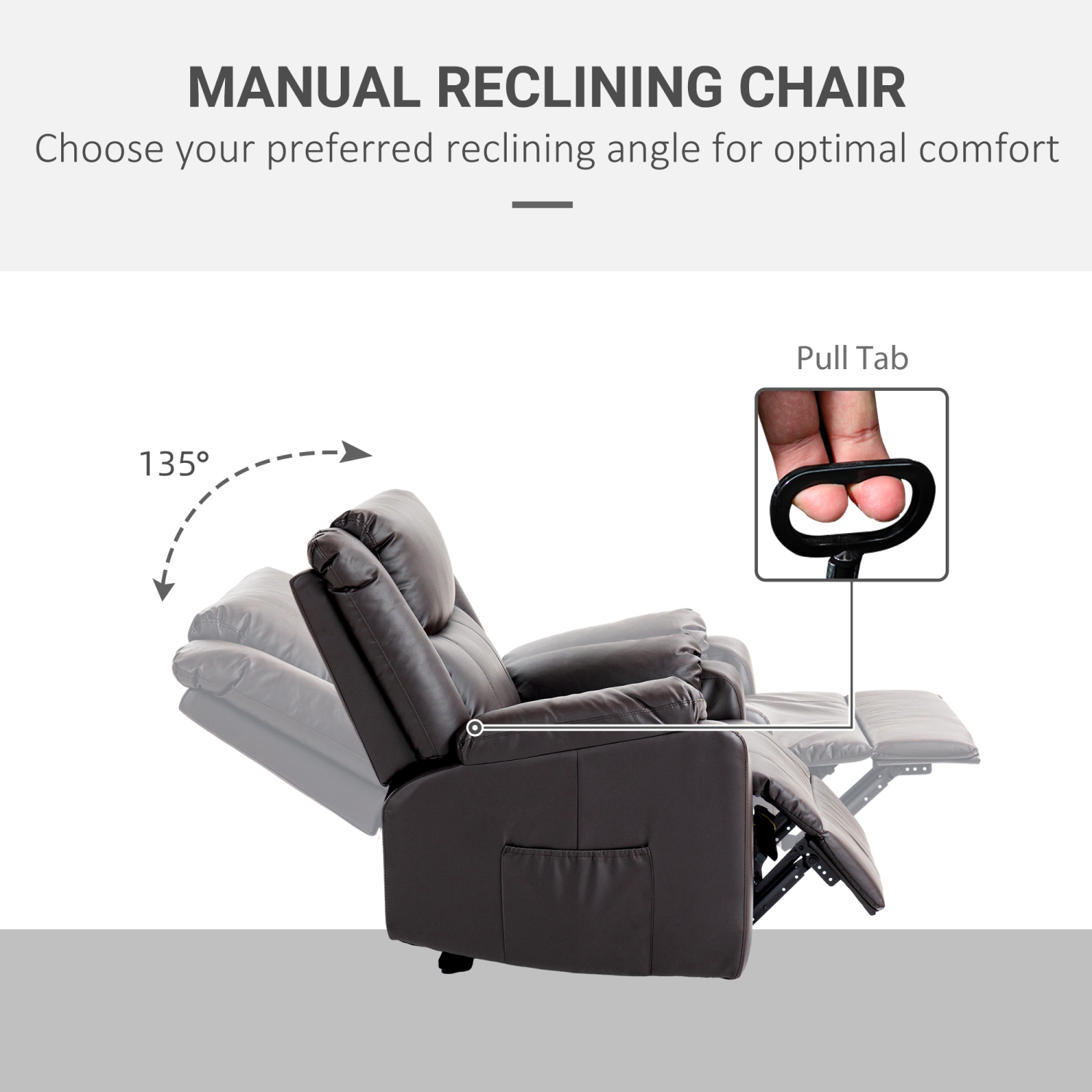 HOMCOM – Fauteuil inclinable pour salon, canapé inclinable simple en similicuir pu, fauteuil inclinable manuel avec repose-pieds, rembourrage épais