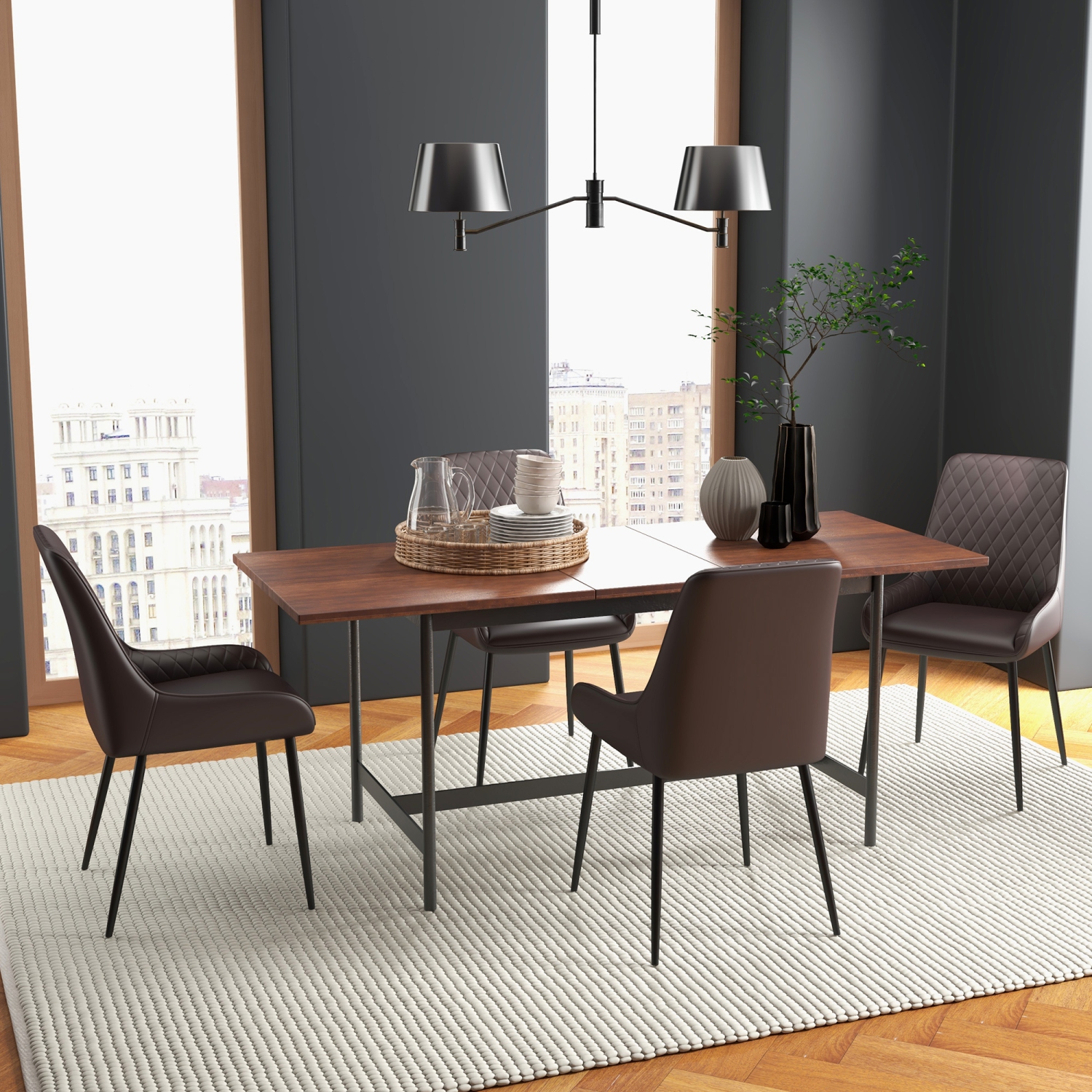 Ensemble de 4 chaises de salle à manger modernes de HOMCOM, chaises de cuisine recouvertes de cuir PU avec capitonnage en losange et pattes en acier