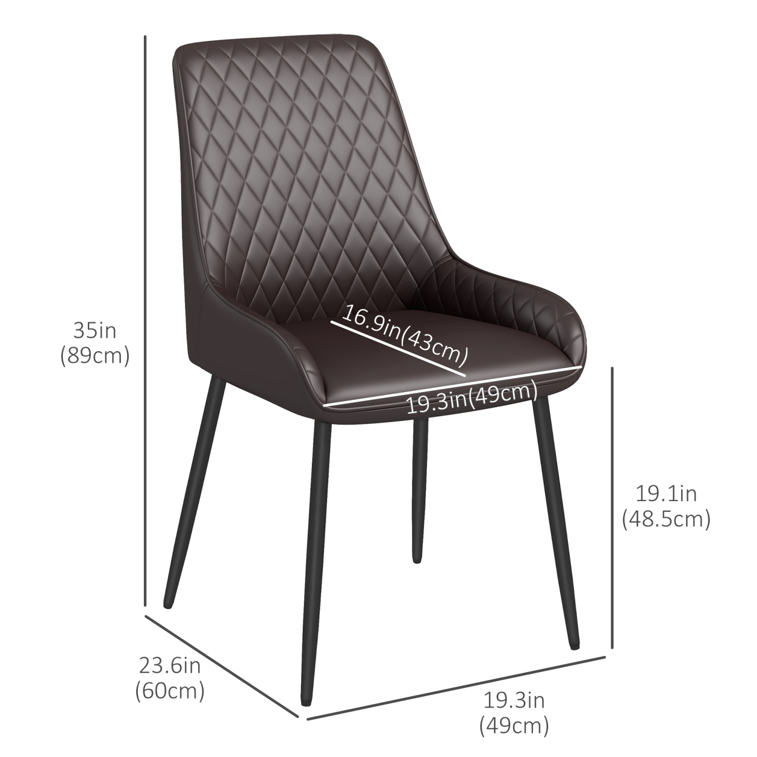 Ensemble de 4 chaises de salle à manger modernes de HOMCOM, chaises de cuisine recouvertes de cuir PU avec capitonnage en losange et pattes en acier
