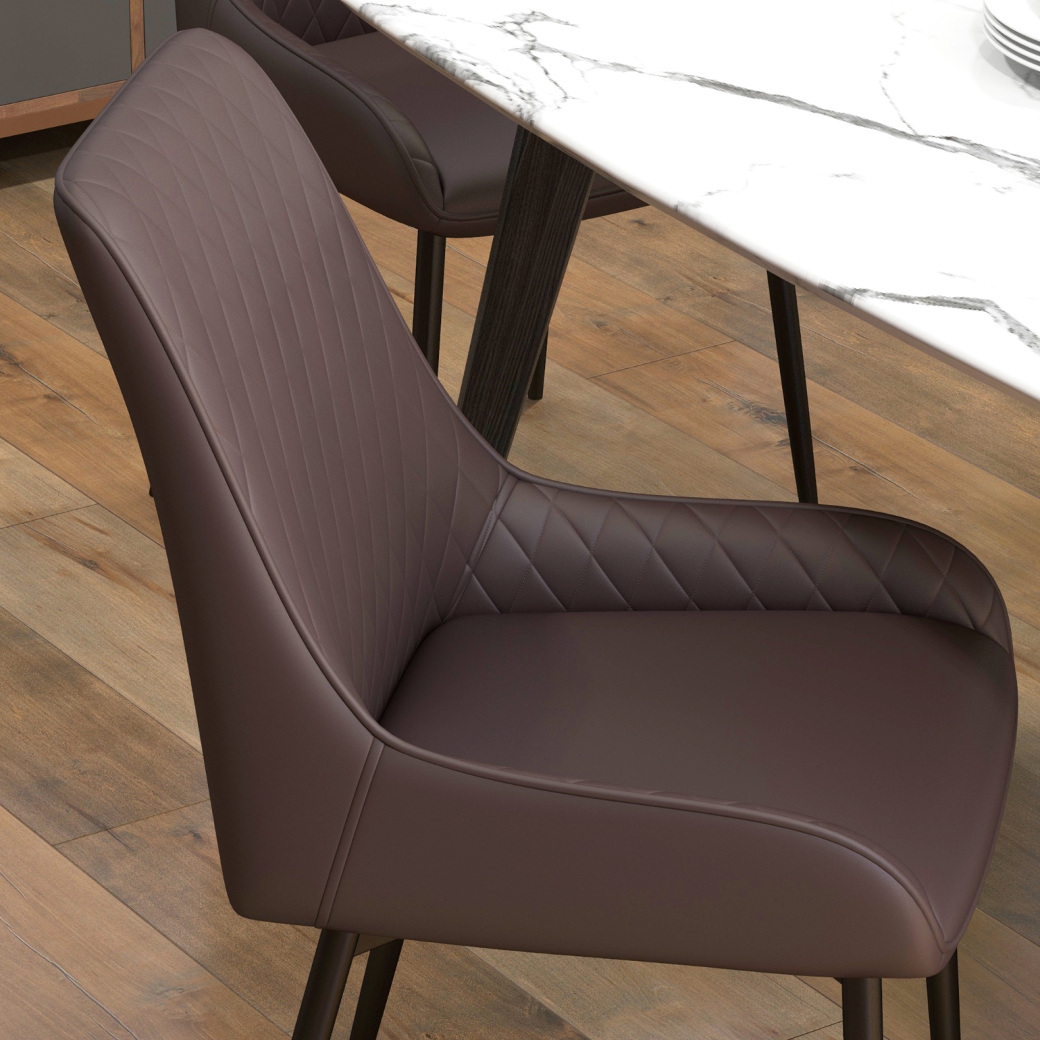 Ensemble de 4 chaises de salle à manger modernes de HOMCOM, chaises de cuisine recouvertes de cuir PU avec capitonnage en losange et pattes en acier