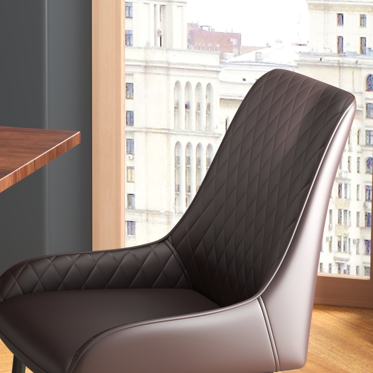 Ensemble de 4 chaises de salle à manger modernes de HOMCOM, chaises de cuisine recouvertes de cuir PU avec capitonnage en losange et pattes en acier