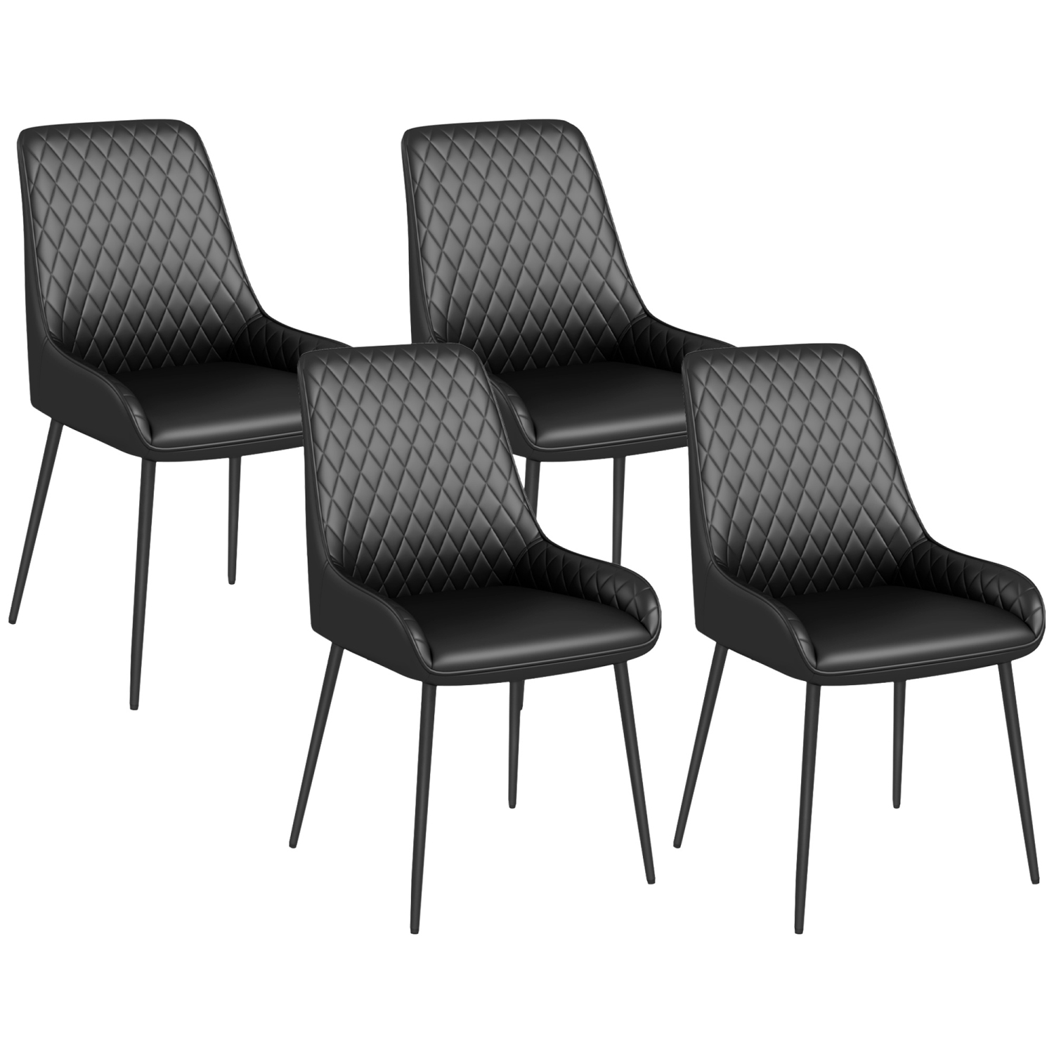Ensemble de 4 chaises de salle à manger modernes de HOMCOM, chaises de cuisine recouvertes de cuir PU avec capitonnage en losange et pattes en acier
