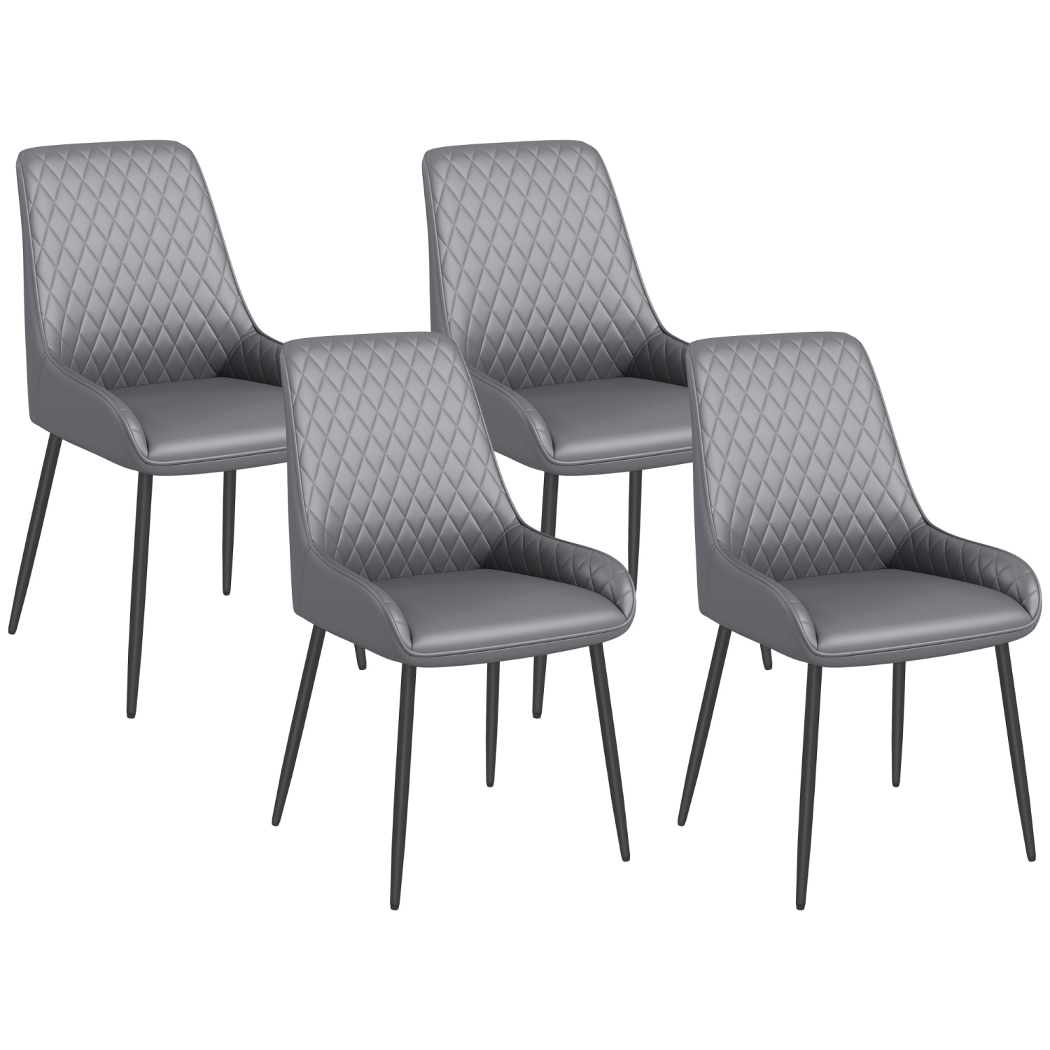 Ensemble de 4 chaises de salle à manger modernes de HOMCOM, chaises de cuisine recouvertes de cuir PU avec capitonnage en losange et pattes en acier