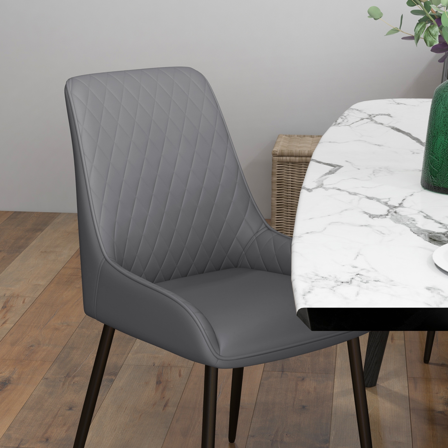 Ensemble de 4 chaises de salle à manger modernes de HOMCOM, chaises de cuisine recouvertes de cuir PU avec capitonnage en losange et pattes en acier