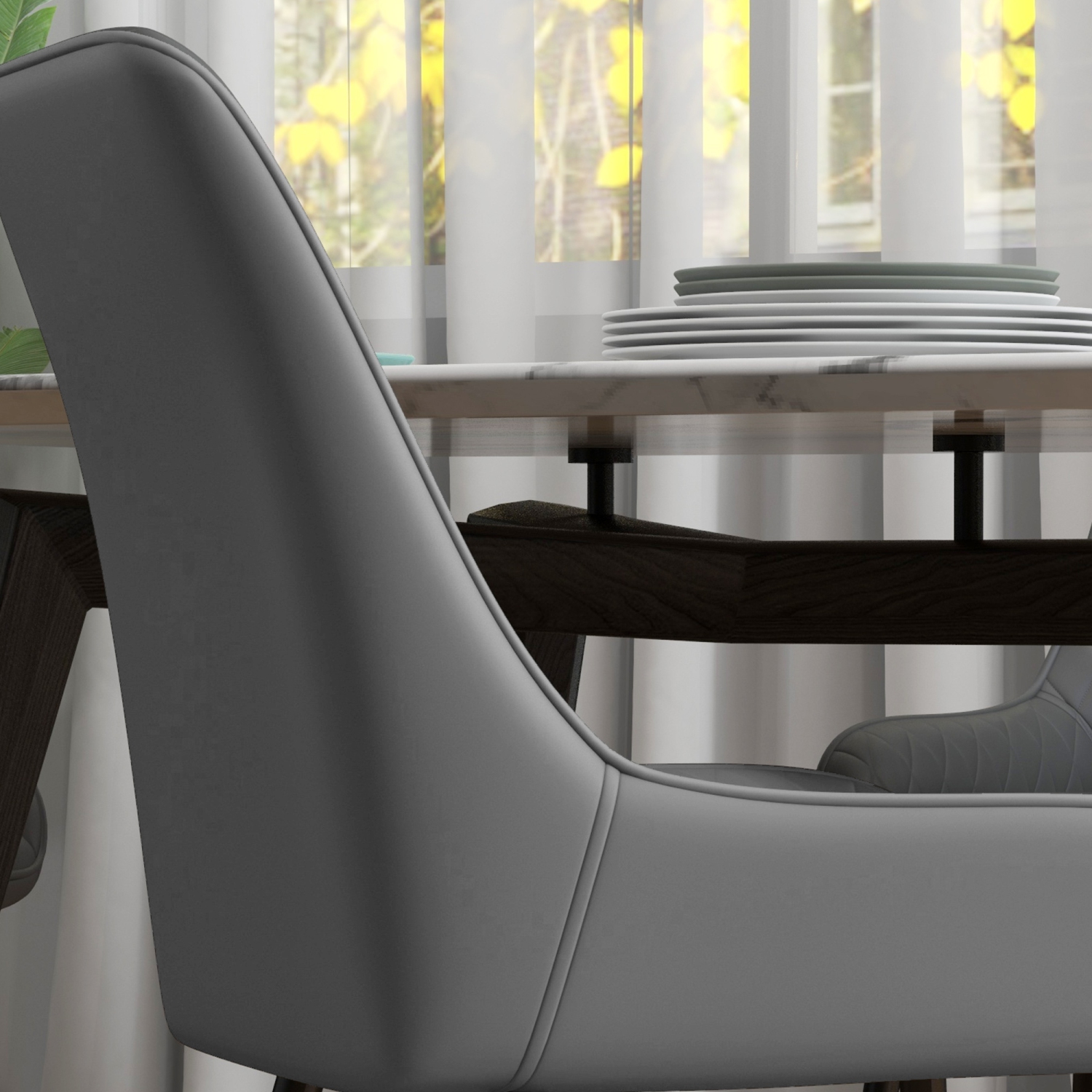 Ensemble de 4 chaises de salle à manger modernes de HOMCOM, chaises de cuisine recouvertes de cuir PU avec capitonnage en losange et pattes en acier