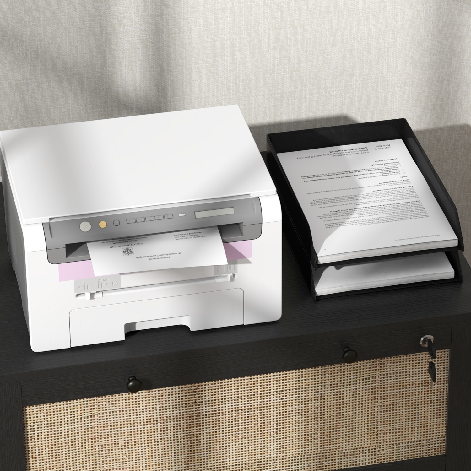 Vinsetto – Classeur à 2 tiroirs avec verrou, classeur en rotin avec barre de suspension réglable pour les documents de format lettre, A4 et légal,