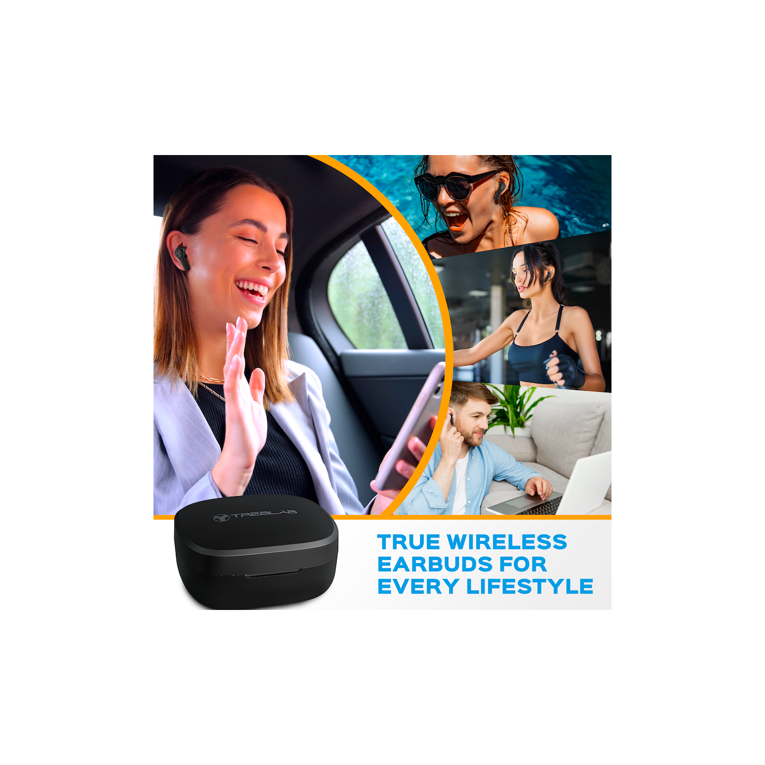 TREBLAB WX8 - True Wireless Earbuds, IPX8 Waterproof Earbuds with up 28H of Play Time, Bluetooth Headphones w/Touch Control and Noise Isolation,
