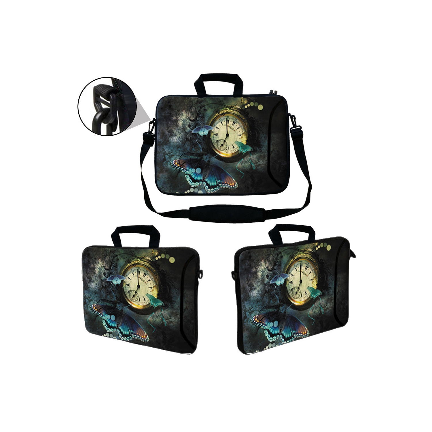 LSS 15.6 inch Laptop Sleeve Bag Notebook with Extra Side Pocket, Soft Carrying Handle & Removable Shoulder Strap for 14" 15" 15.4" 15.6" - Clock