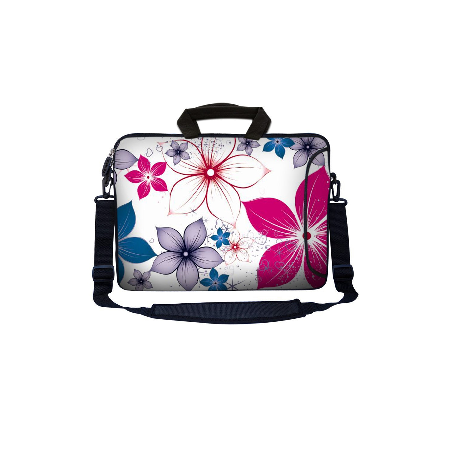 LSS 17.4 inch Laptop Sleeve Bag Notebook with Extra Side Pocket, Soft Carrying Handle & Shoulder Strap for 16" 17" 17.3" 17.4" - White Pink Blue