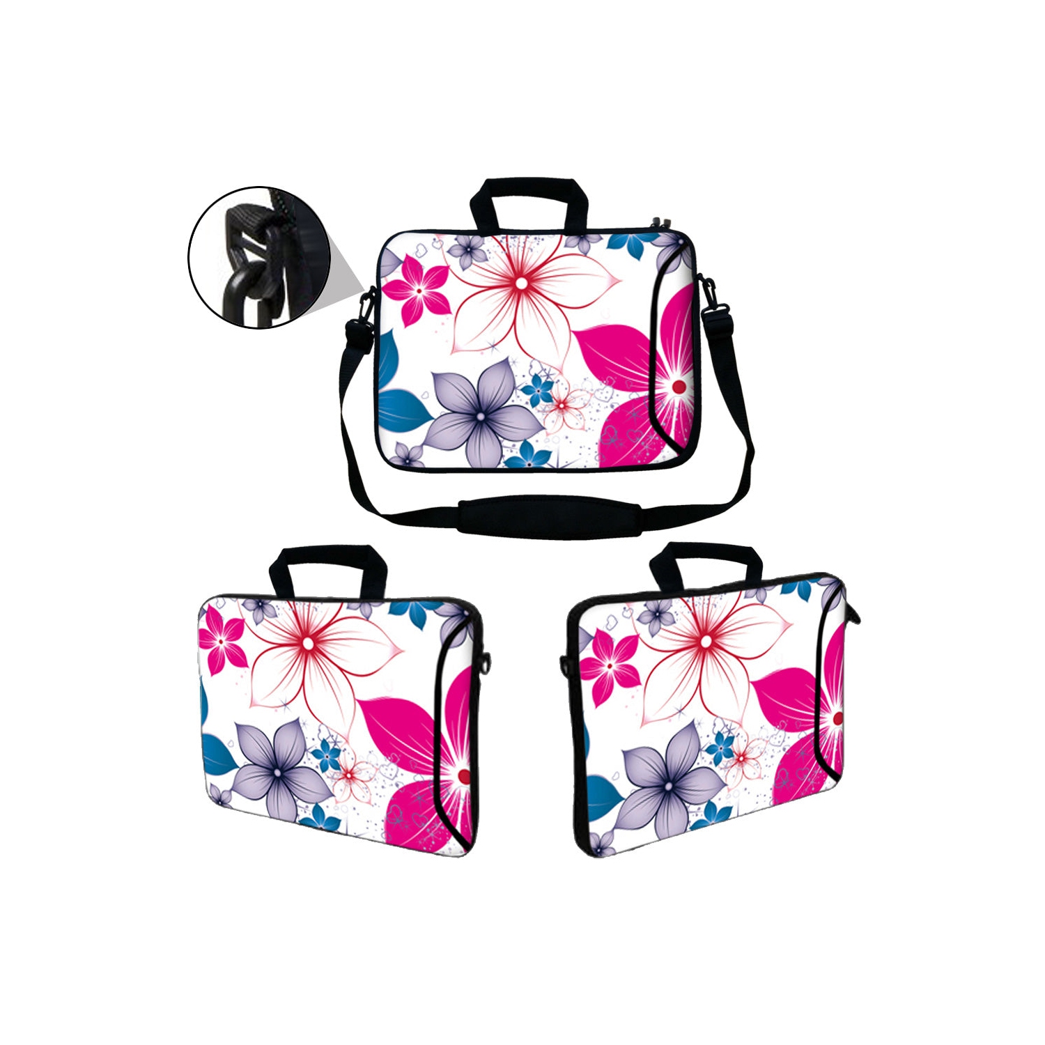 LSS 17.4 inch Laptop Sleeve Bag Notebook with Extra Side Pocket, Soft Carrying Handle & Shoulder Strap for 16" 17" 17.3" 17.4" - White Pink Blue