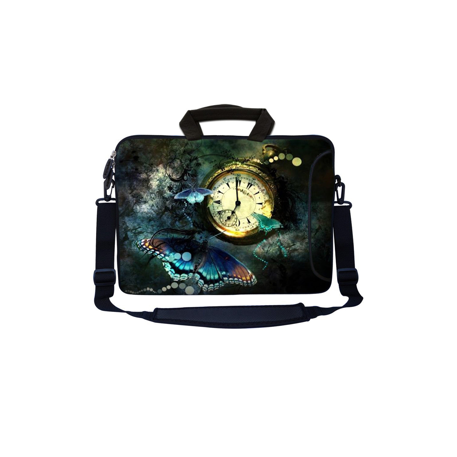 LSS 13.3 inch Laptop Sleeve Bag Notebook with Extra Side Pocket, Soft Carrying Handle & Removable Shoulder Strap for 12" 12.1" 13" 13.3" - Clock