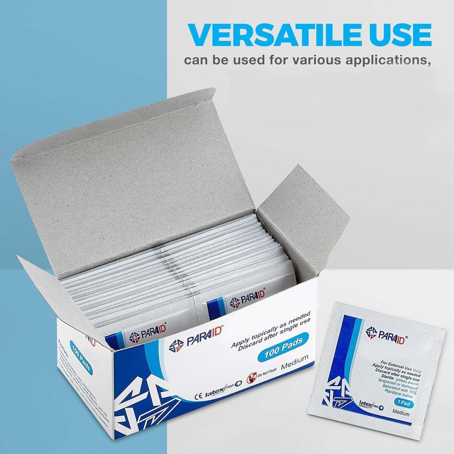 Iodine Prep Pads - Iodine Prep Solution Pads, 10% Povidone Iodine Swabs for Individual Disposable Cotton First Aid